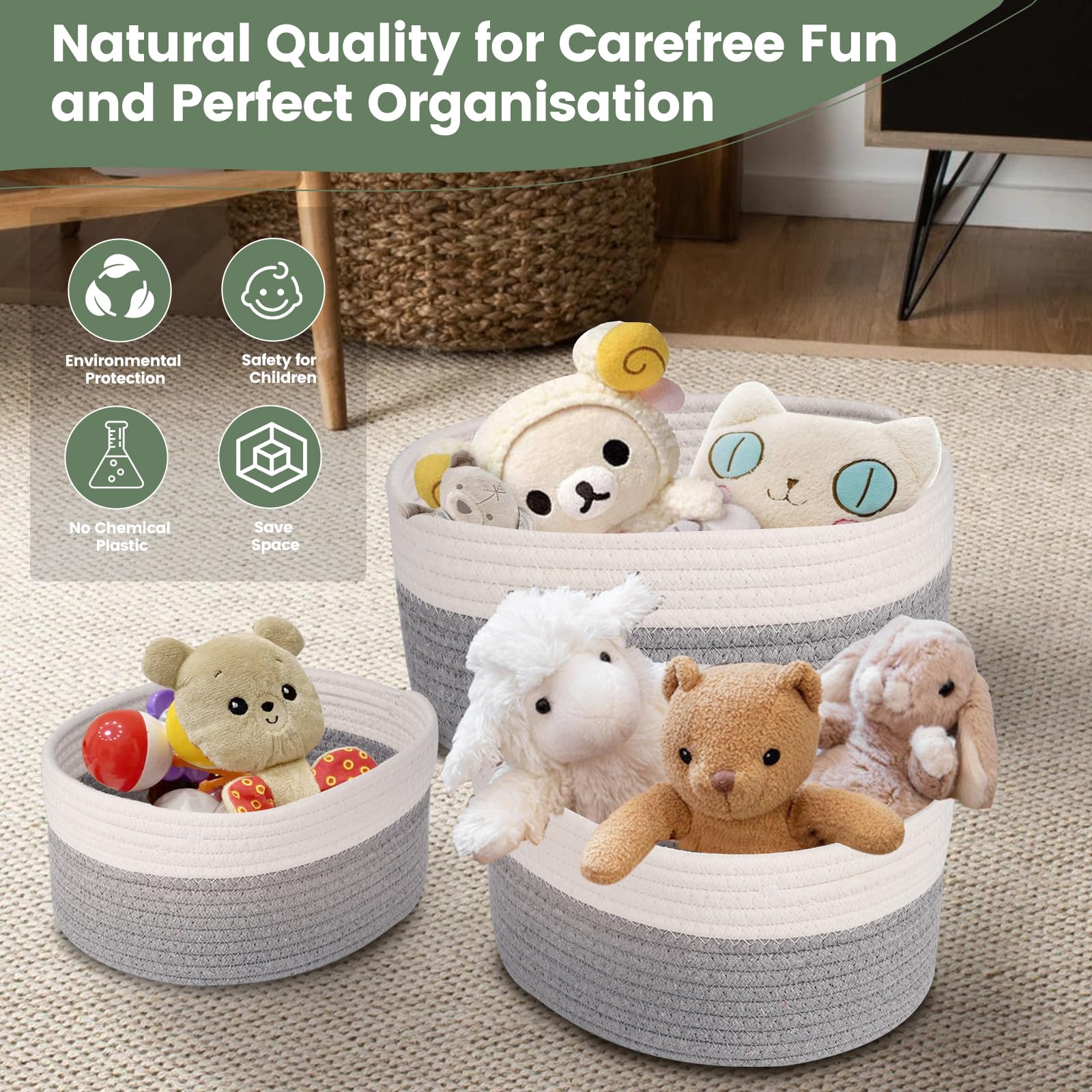 Set 5 Cestini In Corda Di Cotone | Organizer Impilabile Per Casa E Bagno - Foto 3