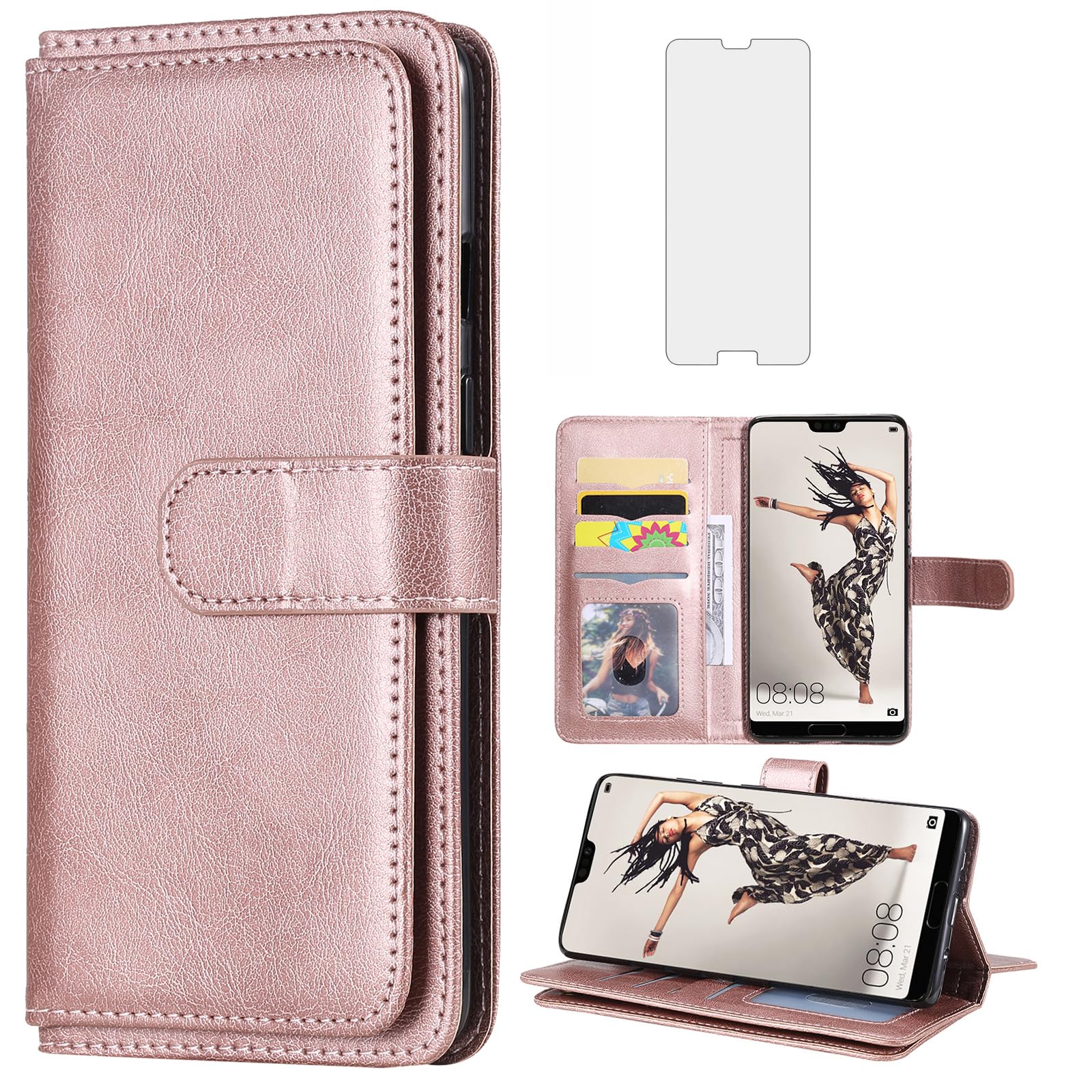 Asuwish Custodia Portafoglio In Pelle Per Huawei P20 Pro Con Supporto E Cinturino - Copertina Con Porta Carte E Pellicola Vetro Temperato Inclusa (Marrone) - 4