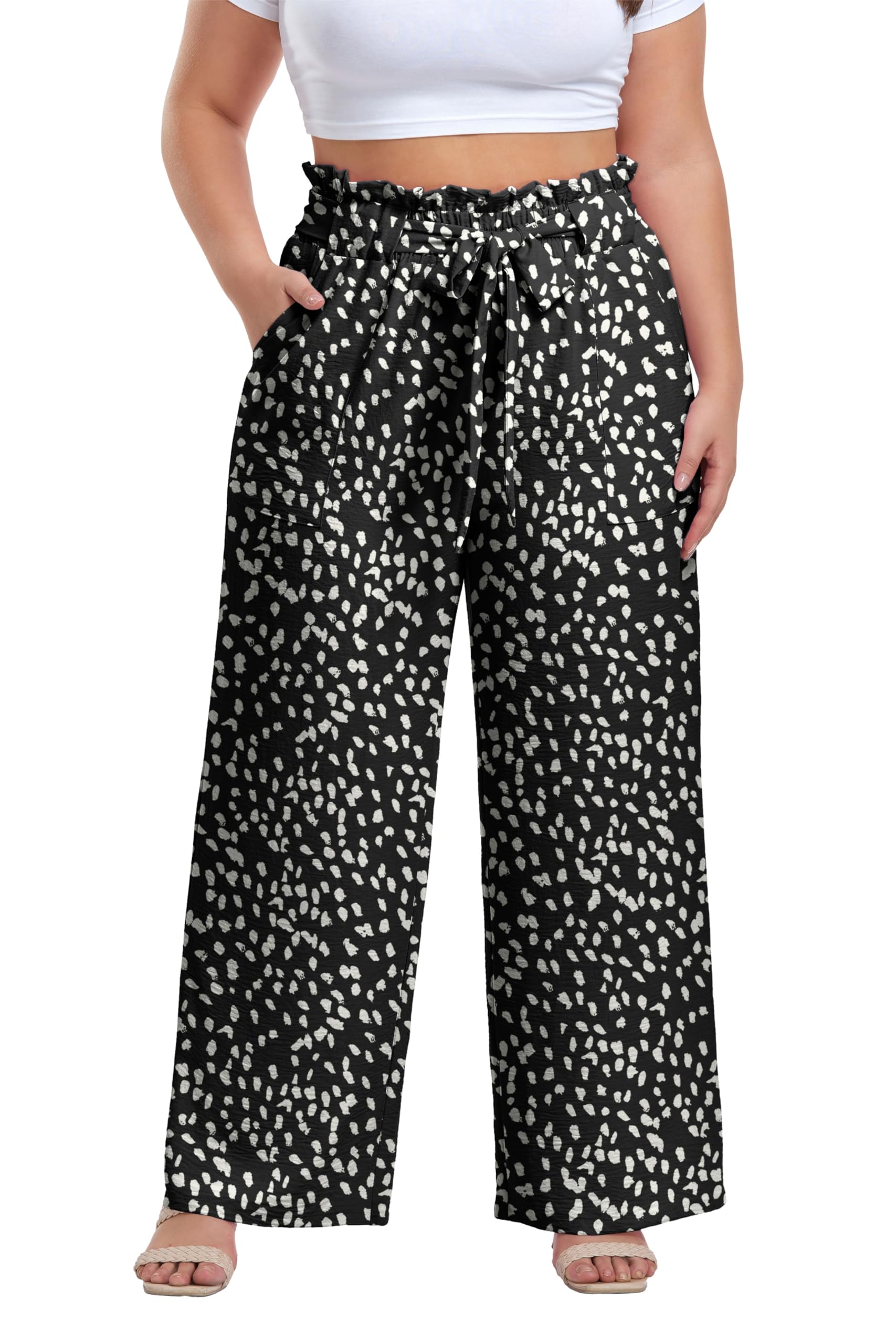 OLRIK Plus Size Pants for Women High Waisted Wide Leg Casual Palazzo Pants