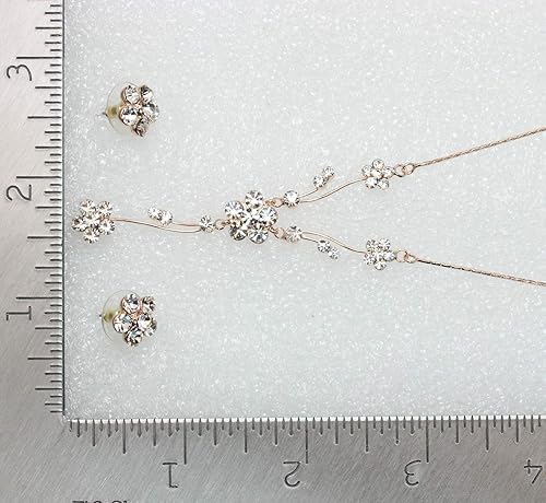 Miniatura 5 de Faship Hermoso juego de aretes de collar floral de cristal con diamantes de imitación, Diamante de imitación, Diamantes de imitación