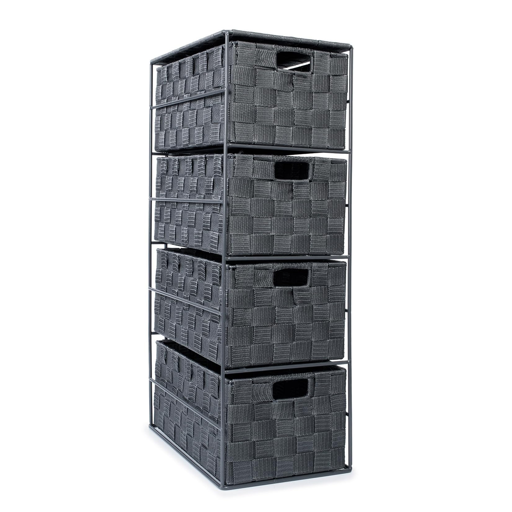 Ehc Grey Woven 4 Drawer Storage Unit Cabinet For Bathroom, Bedroom