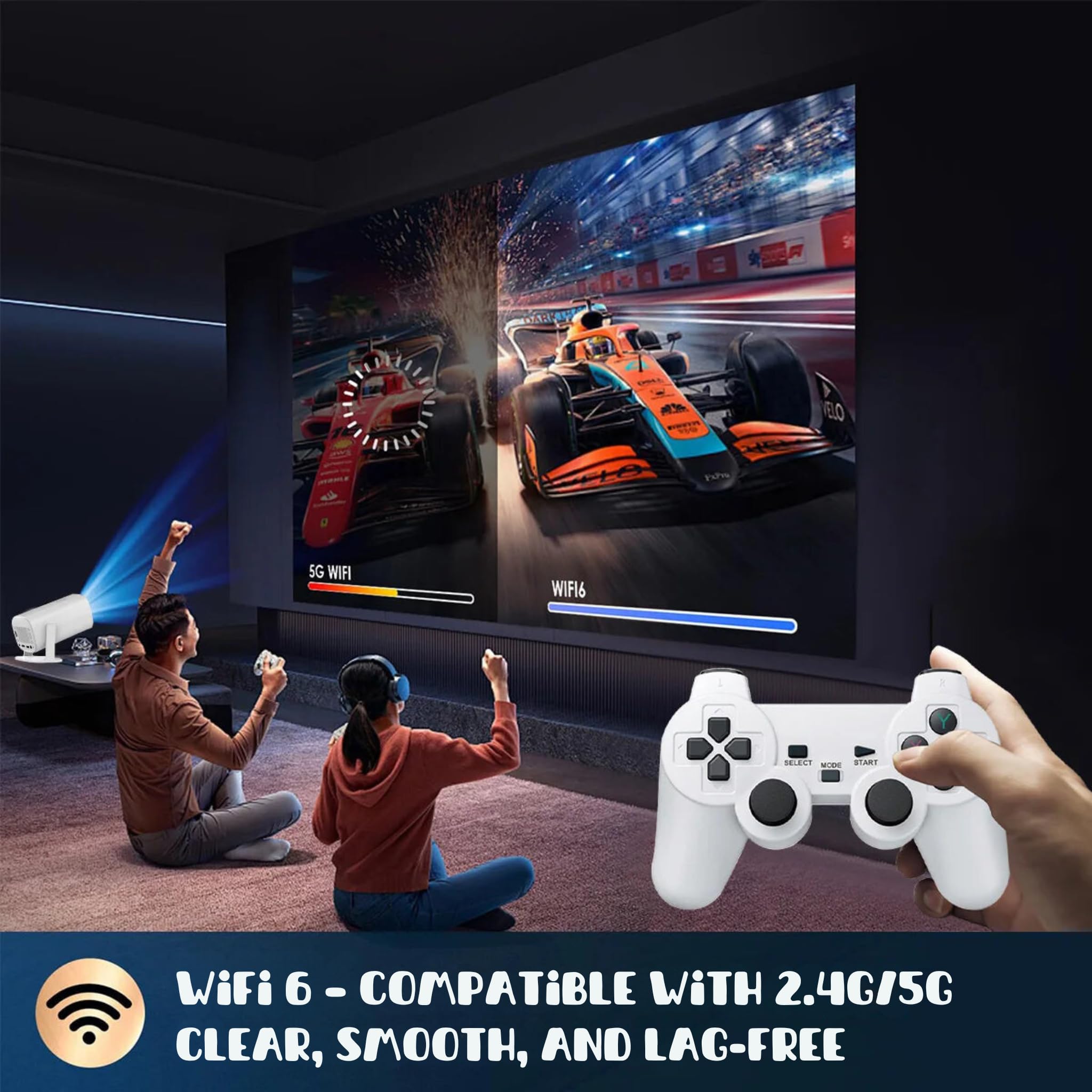 Projecteur P30 Max 2 En 1 – Console Rétro + Projecteur 4K HD Avec 36 000 Jeux, WiFi, Bluetooth Et 2 Manettes !