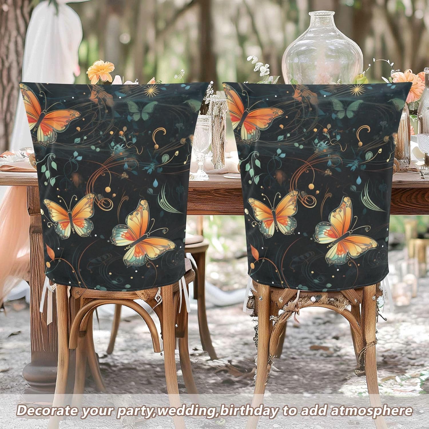ALAZA Butterflies Musical Notes Chair Back Cover Set of 6, Washable Reusable Removable Chair Slipcovers Decorative Chair Cover for Home Kitchen Wedding Party