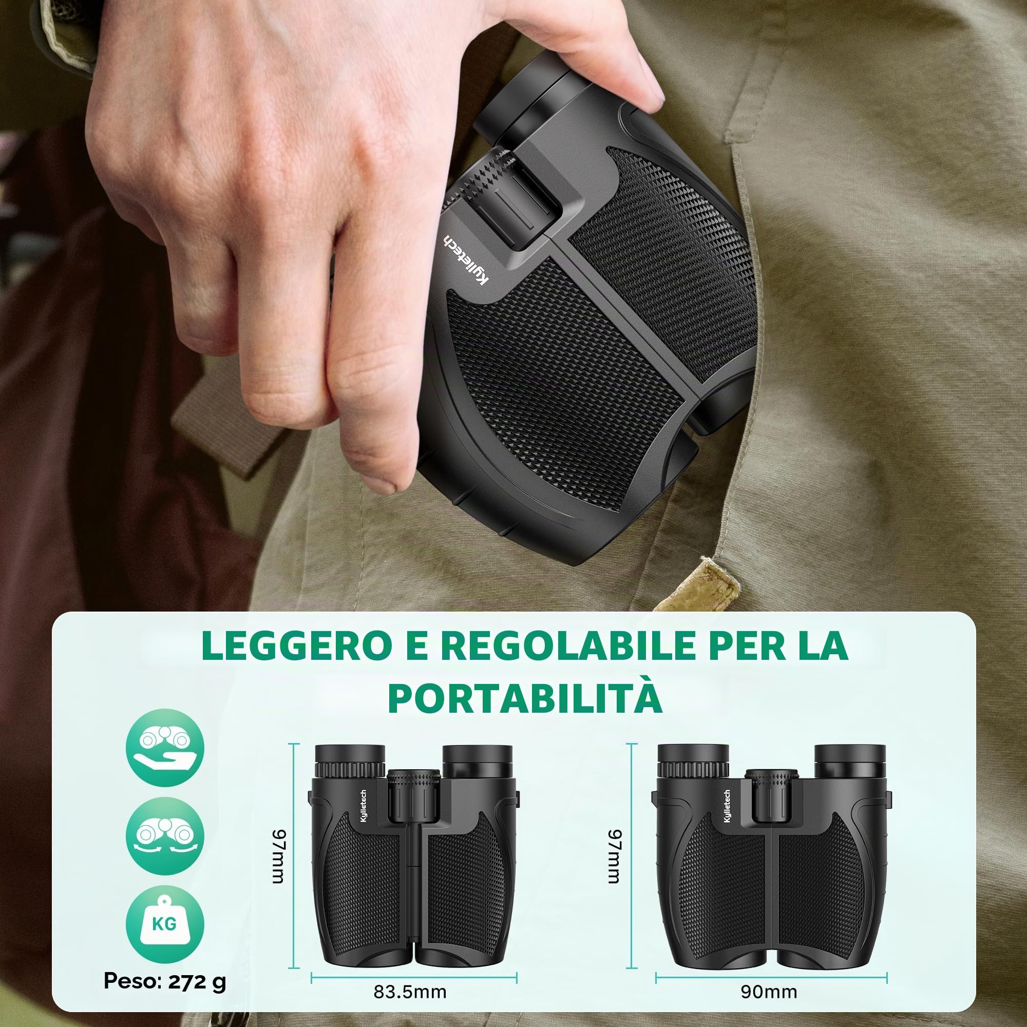 Kylietech Binocolo Compatto 12 x 25, Binocolo Leggero per Adulti e Bambini, Effetto Multistrato FMC e Prismi BAK-4, Ideale per Sport All'aria Aperta, Viaggi e Caccia, Concerti