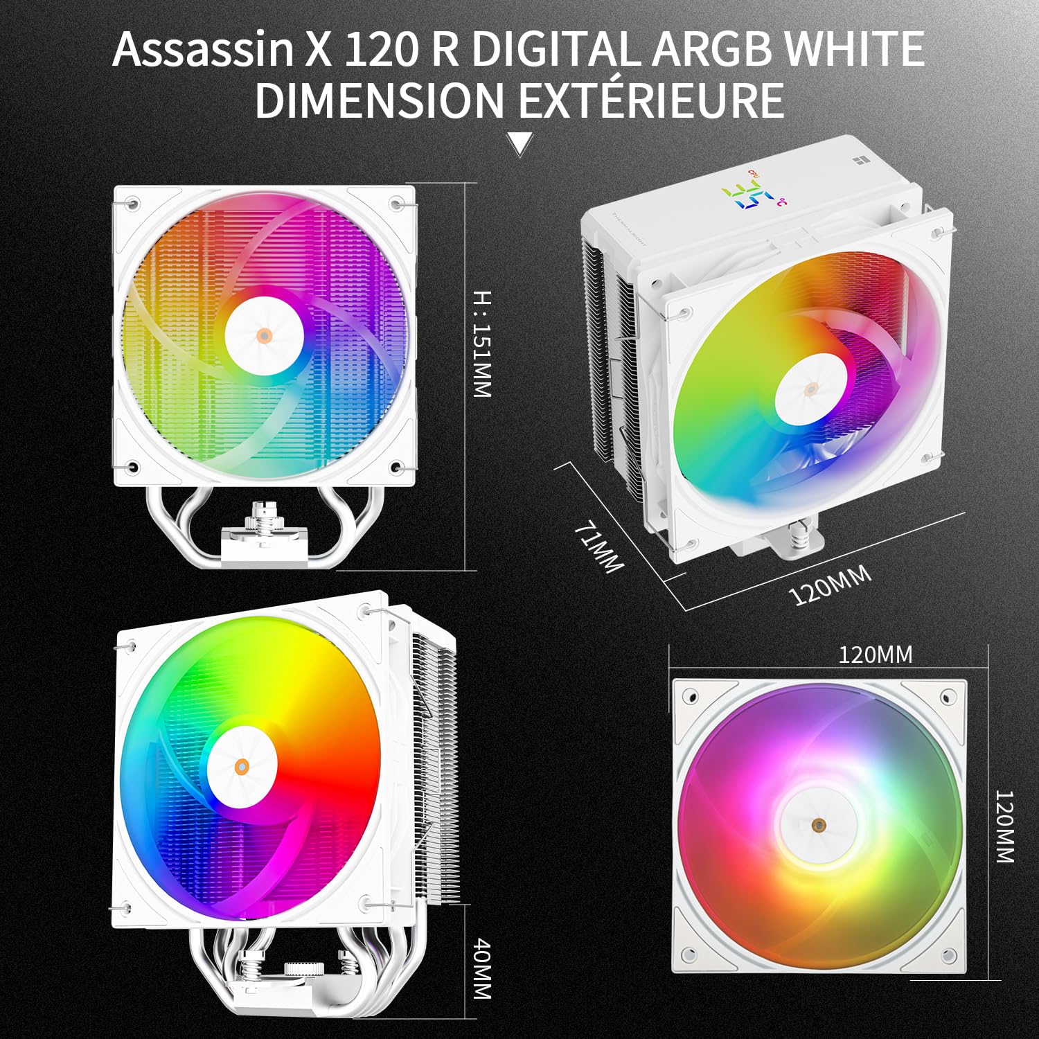 Thermalright Assassin X 120R - Raffreddatore digitale per CPU ARGB bianco, schermo digitale, TL-P12W-S PWM Quiet Fan CPU, supporto AM4/AM5, Intel LGA1851/1700/1150/1151/1200