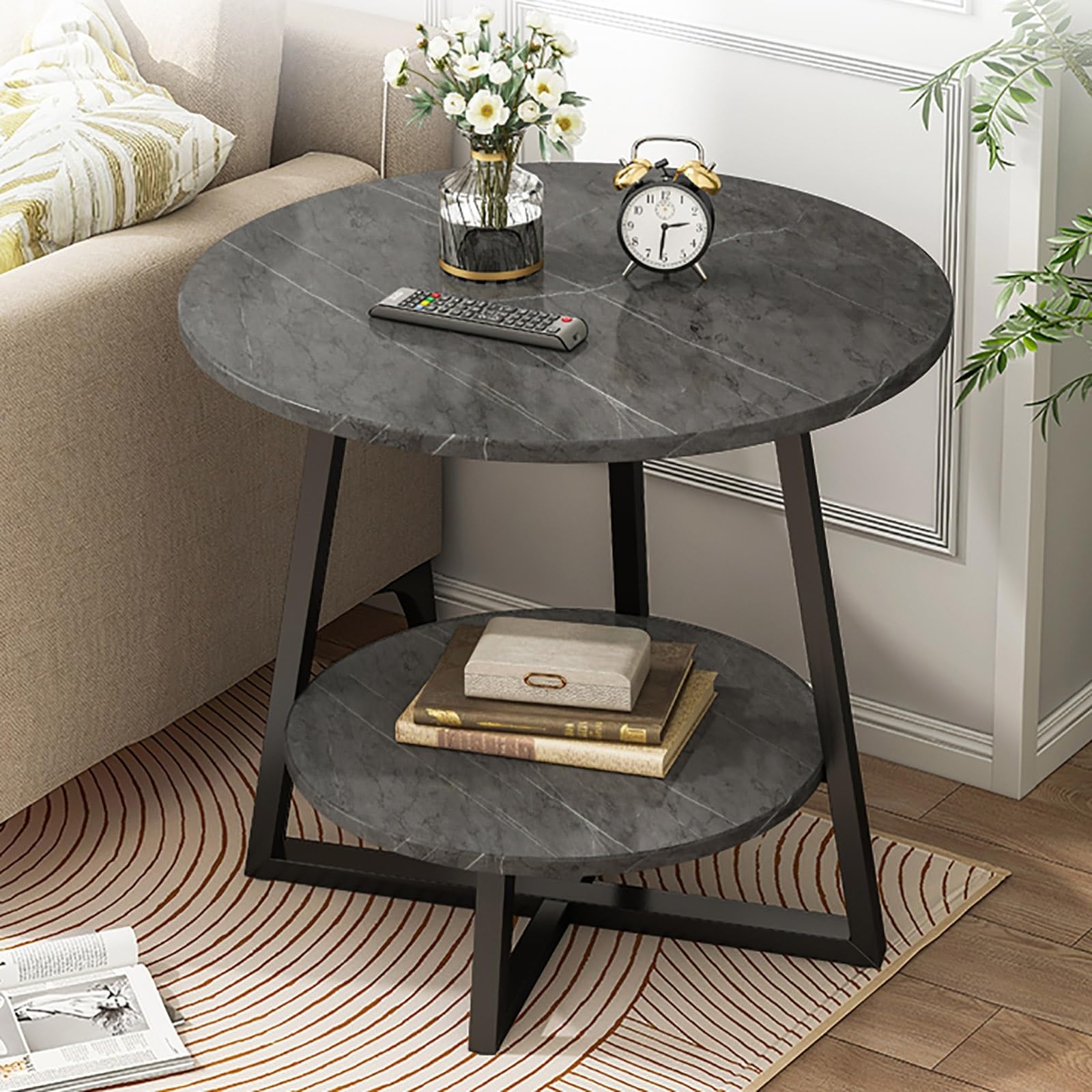 Table d'appoint 2 niveaux noire idéale pour aménager un petit salon
