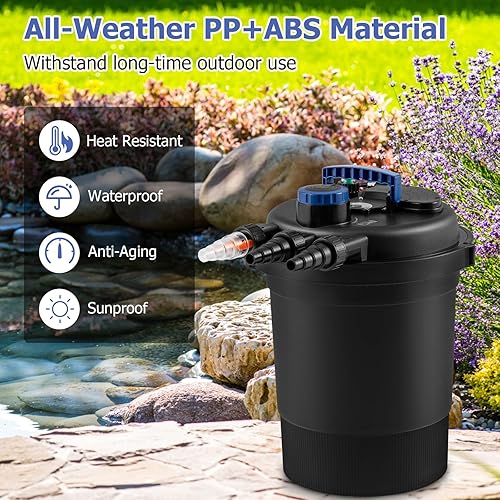 Miniatura 5 de Casart - Filtro de presión biológico UVC 120V/60HZ, 2642 GPH para estanques Koi de hasta 1321 galones o estanques ornamentales de hasta 2642
