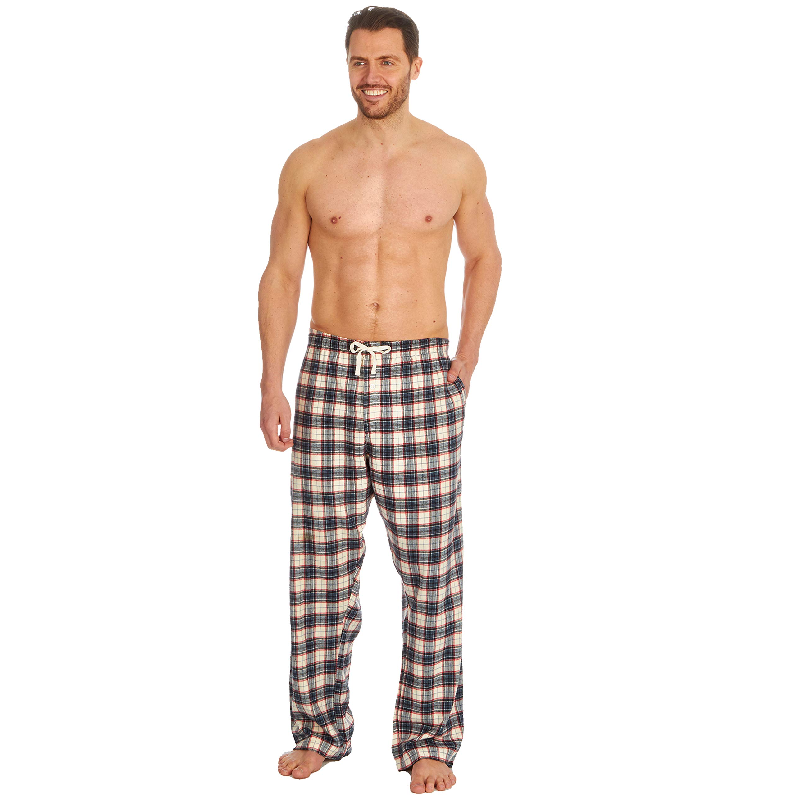 Metzuyan Men's Beige Check- 100% Brushed Cotton Ws-Ss21 Long Bottoms Pyjamas Pants Checked Loungewear Beige Checked S
