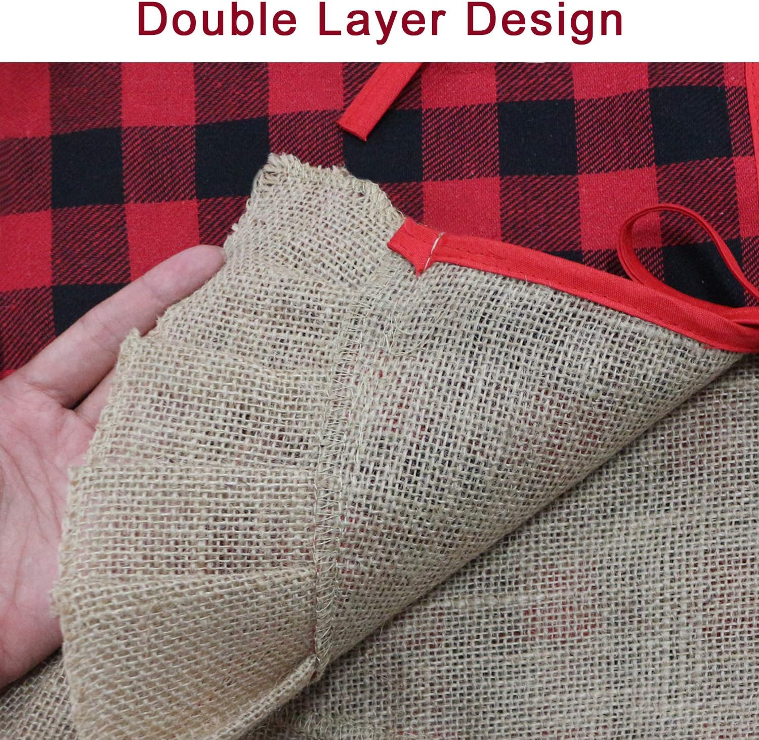 Partyprops Christmas Tree Skirt, Large 48 Inch Red Black Buffalo Plaid Tree Skirt, Burlap Ruffle Double Layers Tree Skirt for Christmas Decorations, Xmas Holiday Decorations Indoor Outdoor