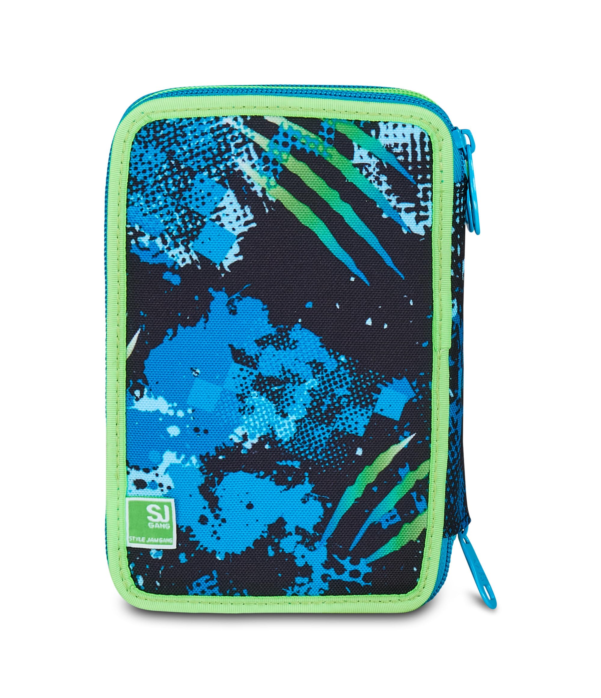 SJ GANG STYLE JAM GANG Astuccio Scuola 3 Zip Air Tiger, Blu, Portapenne Triplo Scomparto Completo Di Penne, Matite, Colori, Accessori Zaino, Scuola Elementare, Bambino