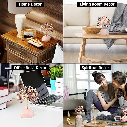 Miniatura 5 de ZenBless Árbol de la vida con 7 cristales curativos de chakras, árbol de dinero, árbol de dinero de Feng Shui, pequeño árbol bonsái falso de cristal