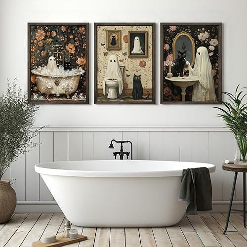 Miniatura 6 de Lhoiplme Arte de pared de lienzo fantasma de Halloween, marco de madera de 12 x 16 pulgadas