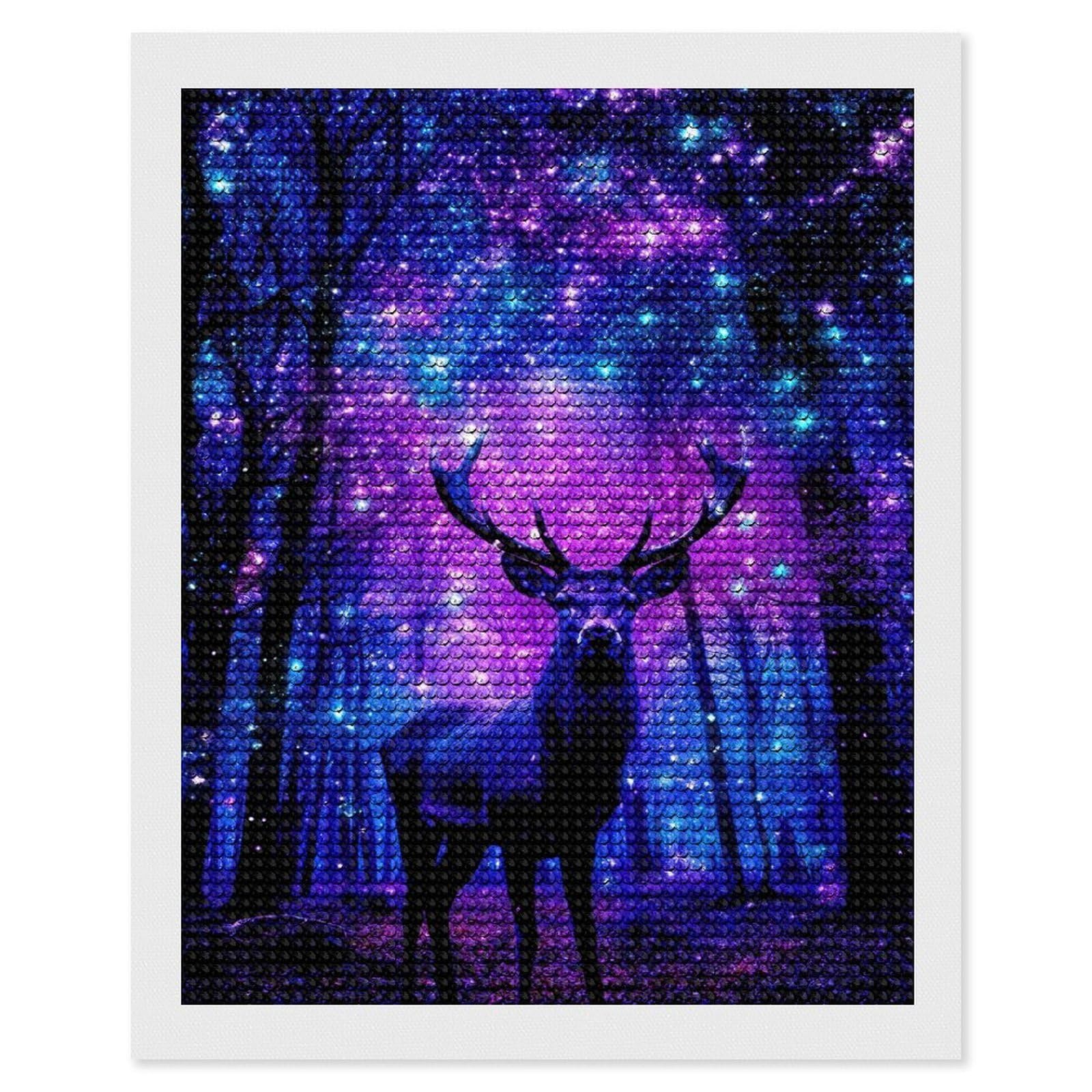 Junmoney Stag in A Starry Forest DIY Diamond Art Canvas Kit 16"x20", for Teens, Aesthetic Room Decor, Farmhouse Decor, Canvas Picture, Birthday Gift