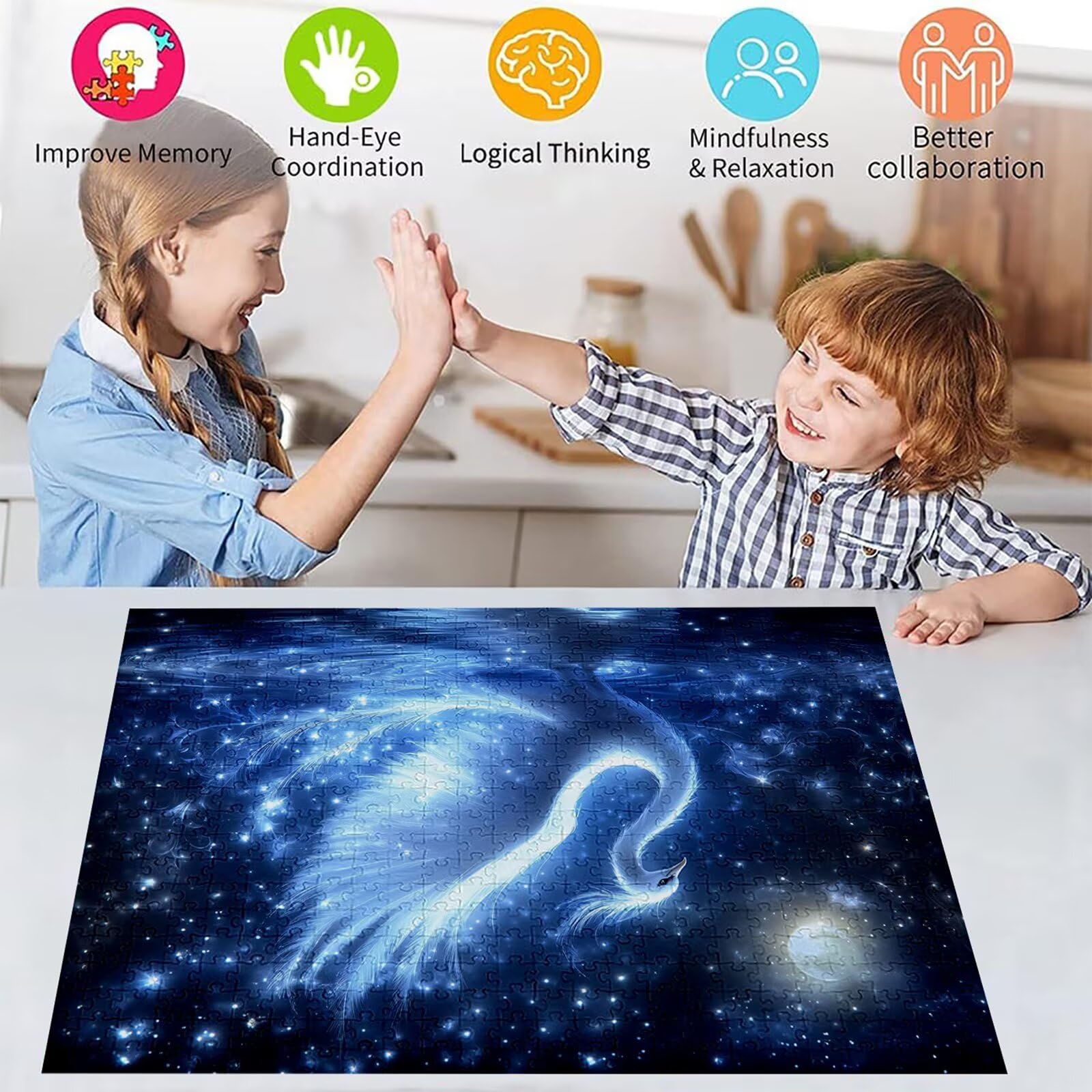 Puzzle 5000 elementów Feniks puzzle dla dorosłych księżyc 156 x 105 cm Unikalne rzemiosło klasyczne 3D drewniane układanka do rodzinnych gier aktywności, układanka do samodzielnego wykonania nawet do