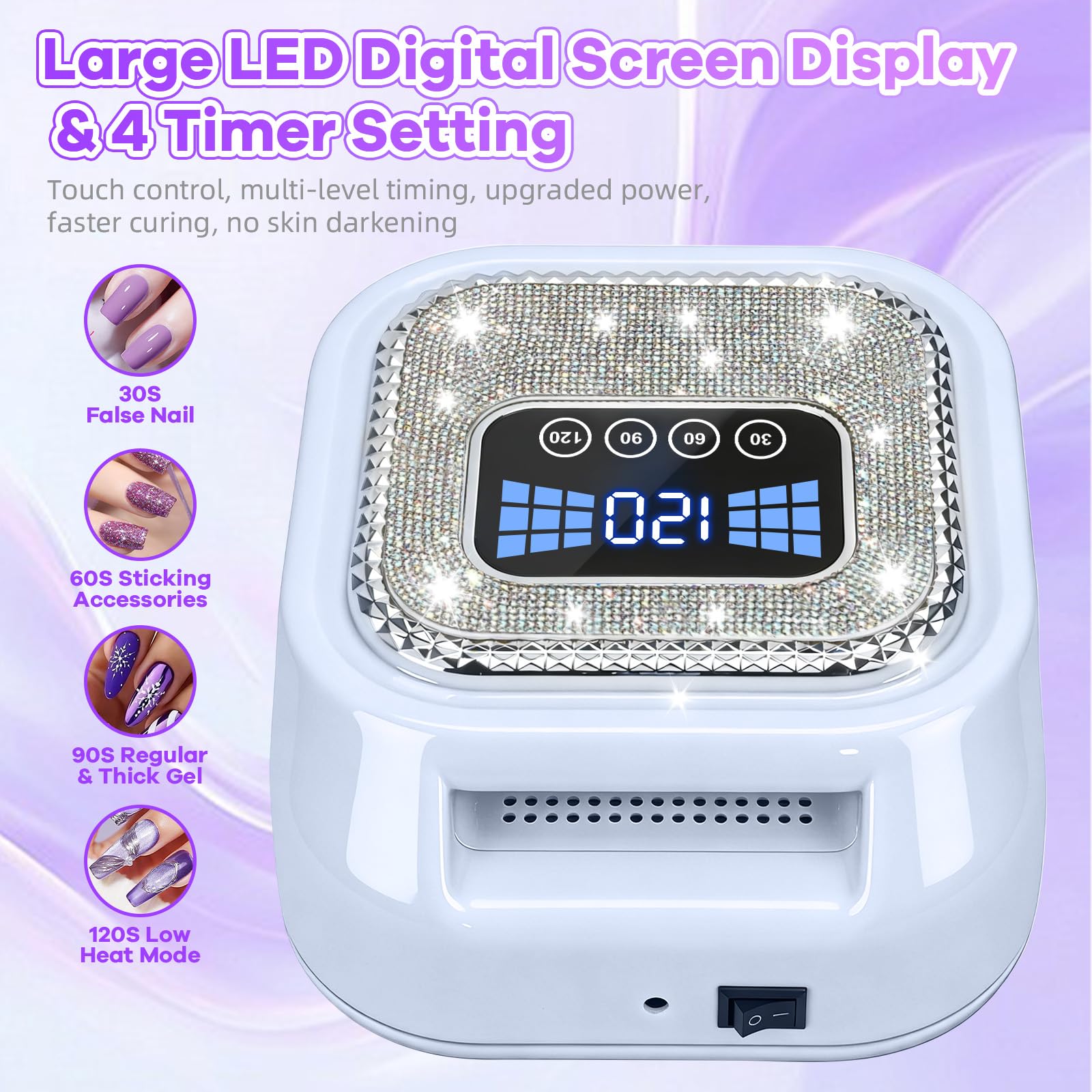 Lámpara LED UV de 80 W, secador de uñas de gel profesional con diamantes de imitación, 4 temporizadores, sensor automático, 36 cuentas LED, luz UV de curado rápido para todos los esmaltes de gel