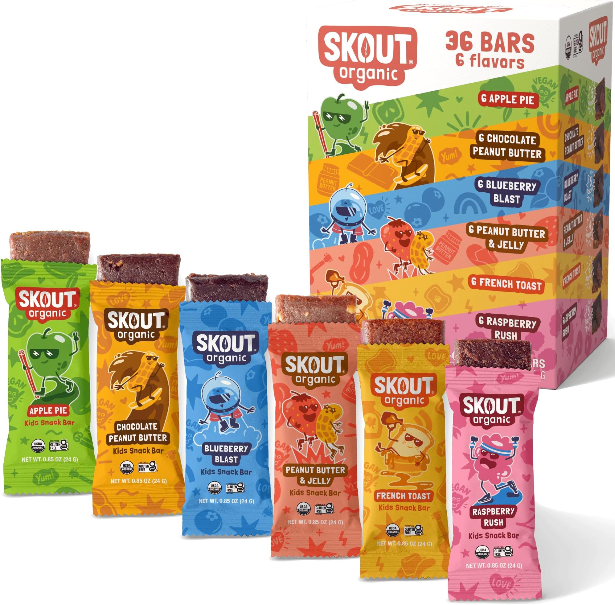 Kids Snack Bar Variety Pack (36 Pack) | Organic Kids Snack Bars | Plant-Based Nutrition | Vegan | Gluten, Dairy, & Soy Free