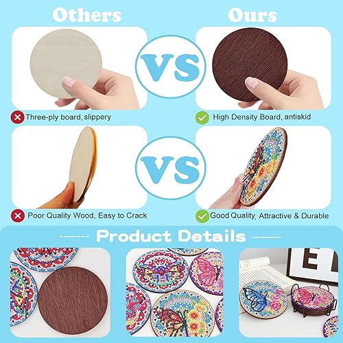 Miniatura 4 de Kit de pintura artística de diamante de mariposa, 6 posavasos de diamante con soporte, kits de arte de diamantes para niños y adultos, suministros