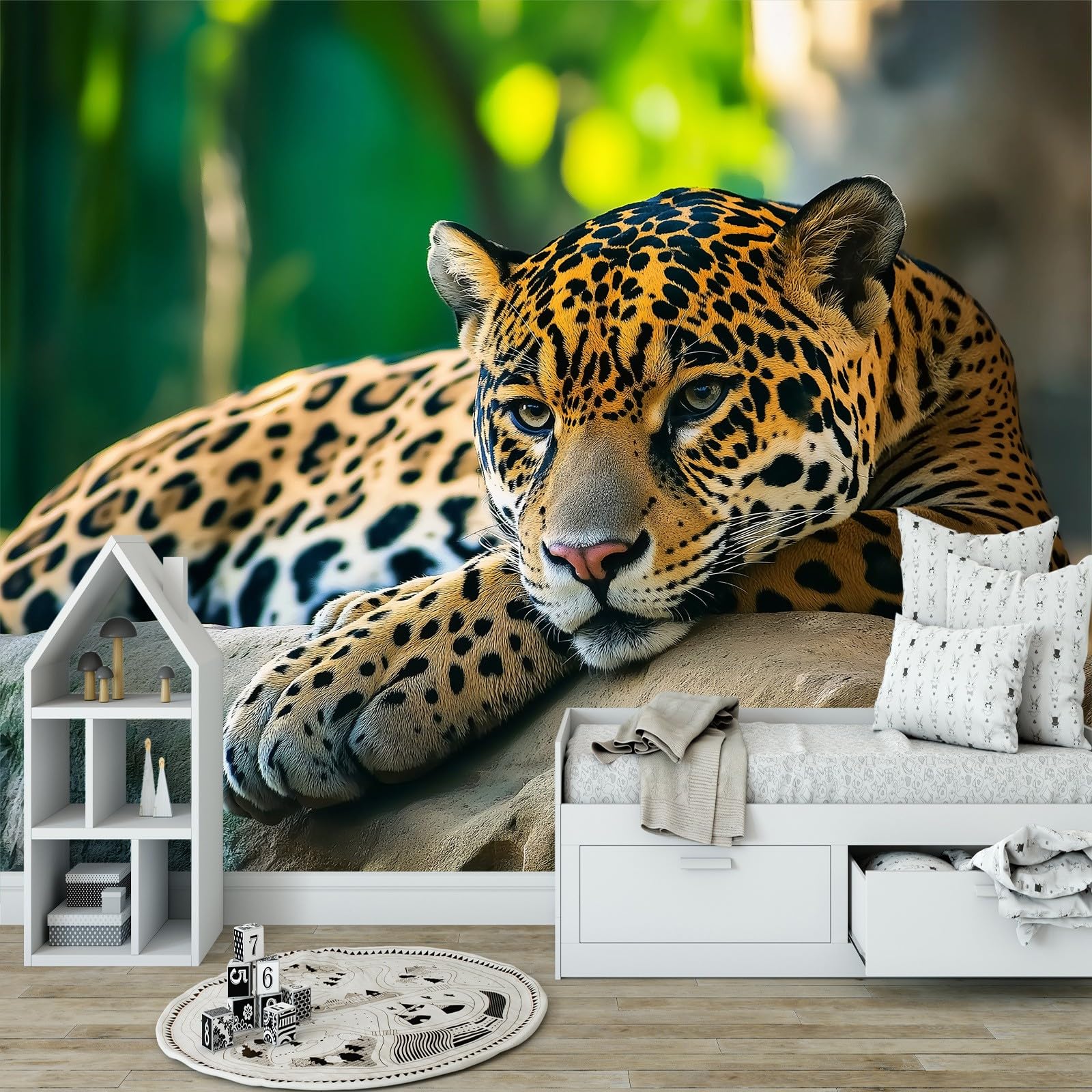 Papel pintado fotográfico de jaguar, fotografía de animales, papel pintado fotográfico de jaguar, 200 x 140 cm (ancho x alto), papel pintado mural para sala de estar, dormitorio, habitación de los