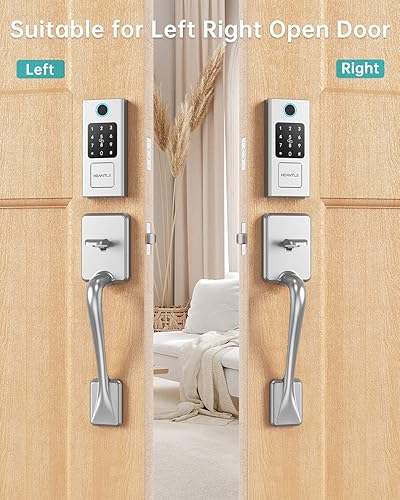 Miniatura 5 de Cerradura inteligente, entrada sin llave HEANTLE con huella digital, cerradura de puerta biométrica digital Bluetooth con teclados, cerraduras