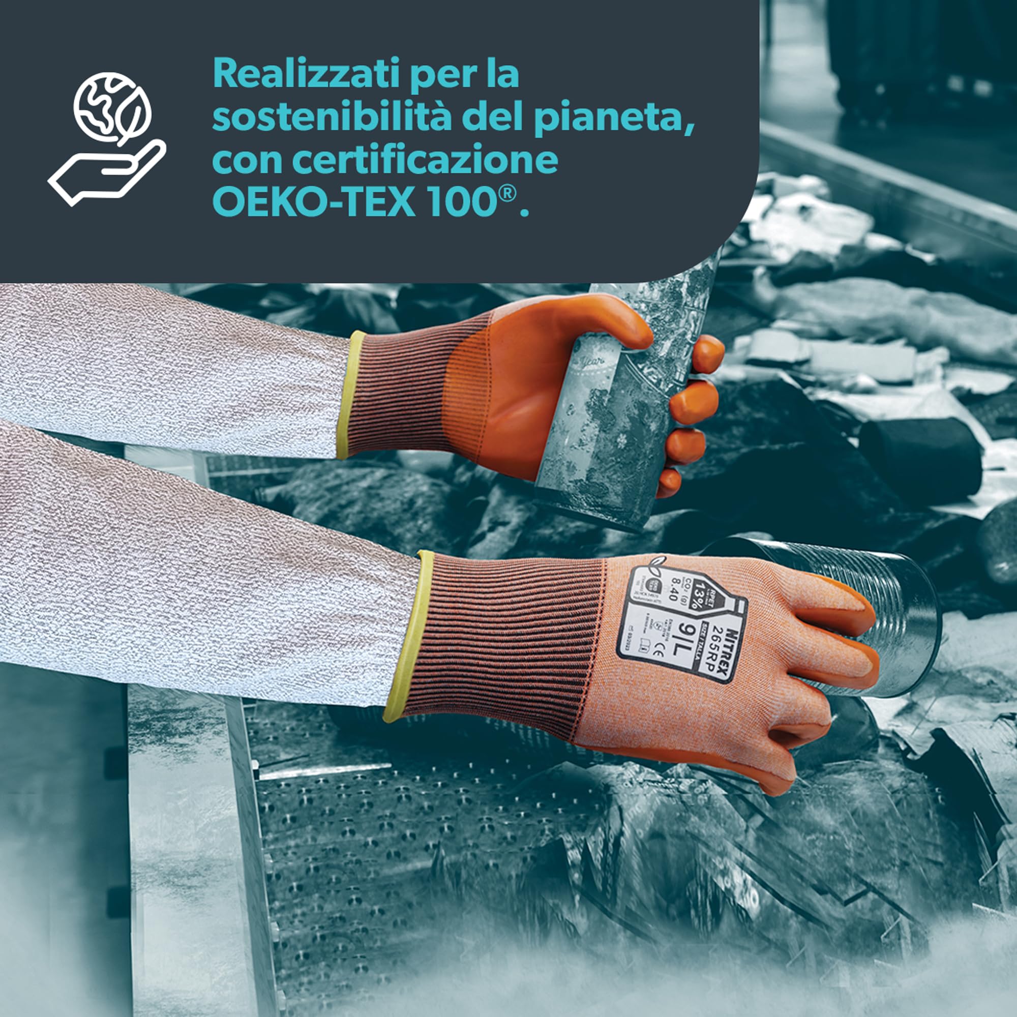 NITREX 265RP 5 Paia Di Guanti Per Movimentazione Generale, Palmo Rivestito in Schiuma Di Nitrile, Guanti Resistenti Al Taglio, Sostenibili e Traspiranti, Taglia 9, Large