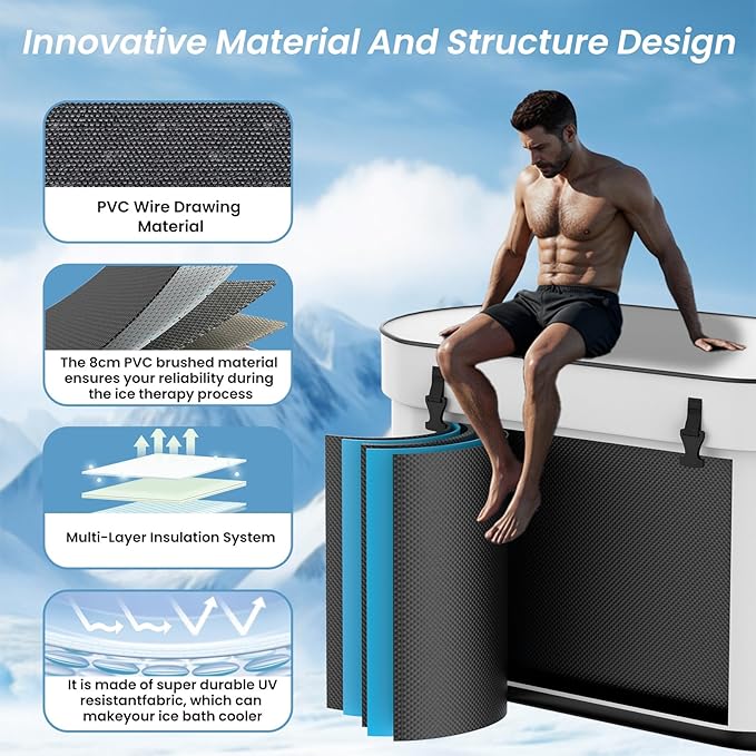 XXL Ice Bath Tub for Athletes, Compatible Water Chiller, 235 Gal Inflatable Cold Plunge Tub with Insulated Lid, Cold Water Therapy Recovery Plunge Pool for Home and Outdoors, White