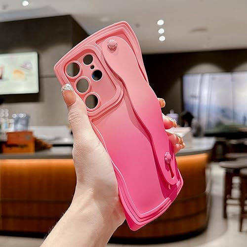 Miniatura 5 de Funda para Samsung Galaxy S22 Ultra con soporte para la muñeca, bonita funda ondulada de color degradado S22 Ultra con cubierta para lente de