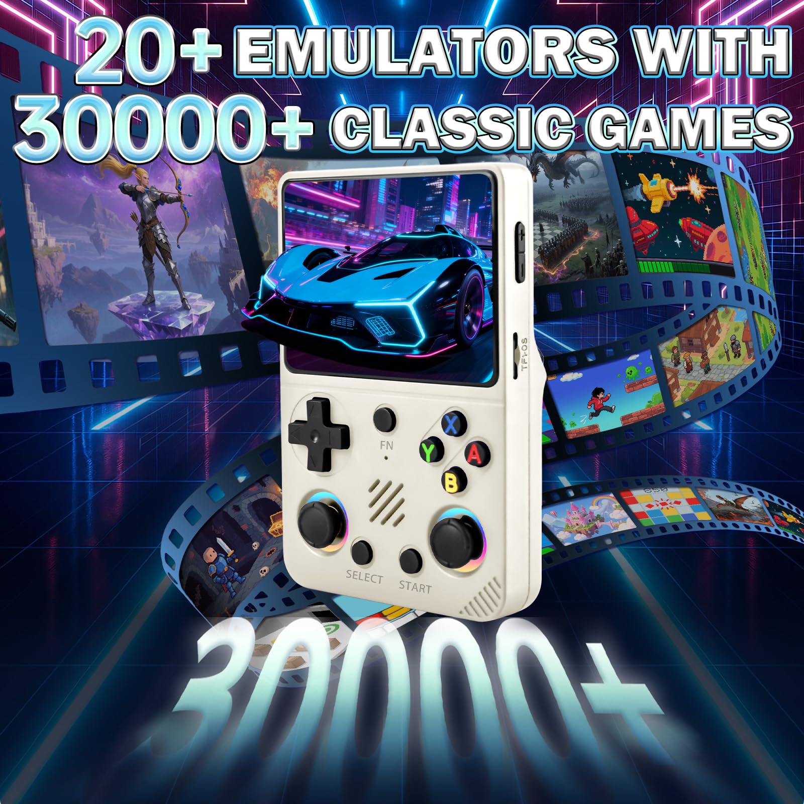 Forlarme RG36PRO Retro Video Game Console-Support 30000+ Classic Games,3.5"IPS Screen,Open Source System,64G TF card,3000mAh Battery,Portable Console for Teen or Partner - Gift for Christmas - White