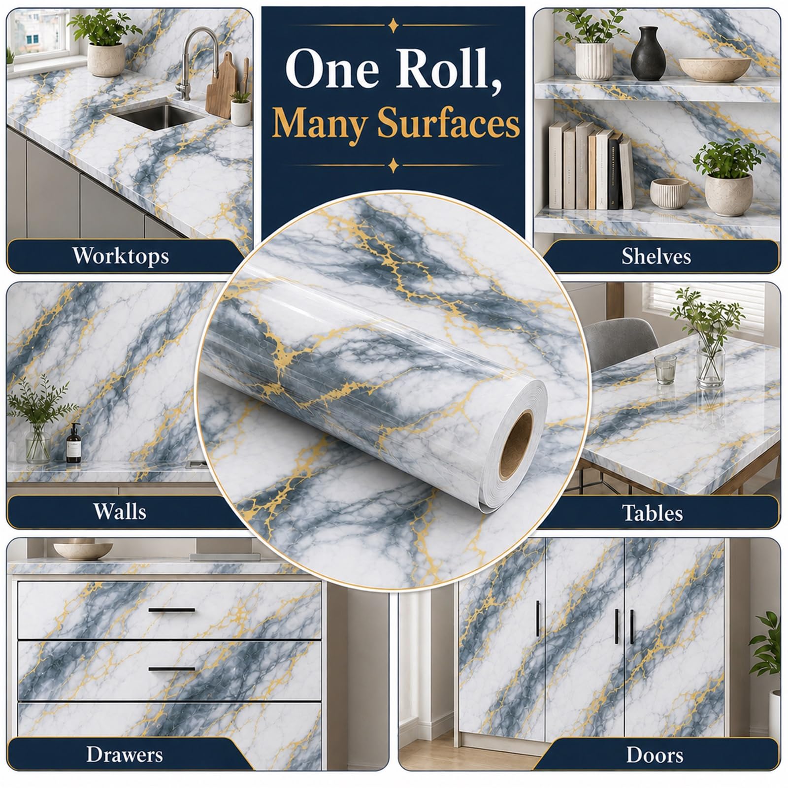 Pellicola Adesiva per Mobili Pietra Marmo,Parati Adesivi Effetto Marmo Decorativa per Cucina,Parati Adesivi Effetto Marmo Decorativa per Cucina,per Ambienti Umidi Come Il Bagno