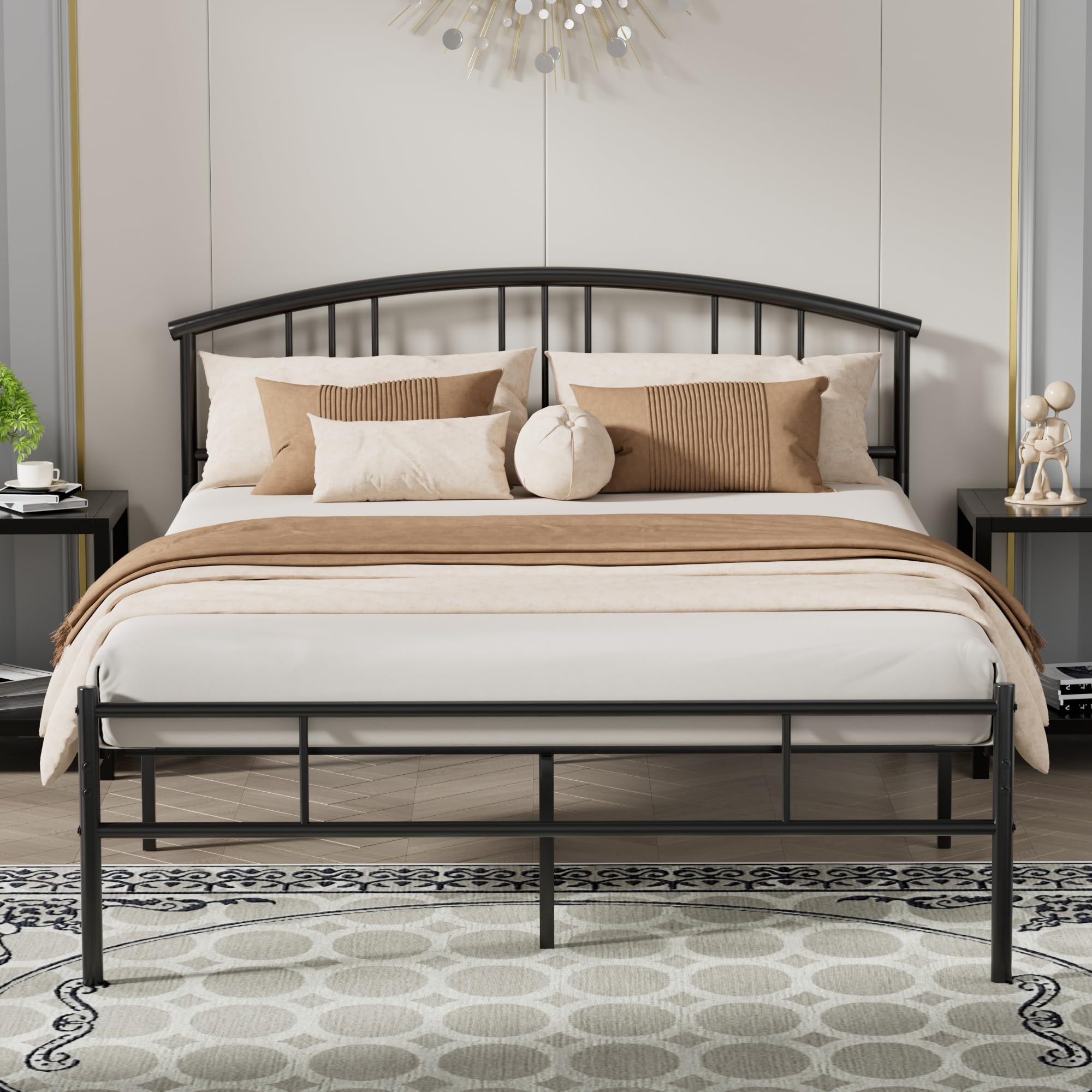 VECELO Full Size Bed Frame with Headboard and Footboard, Metal Platform Mattress Foundation, Sturdy Steel Slat/No Box Spring Needed/Under Bed Storage/Easy Assembly