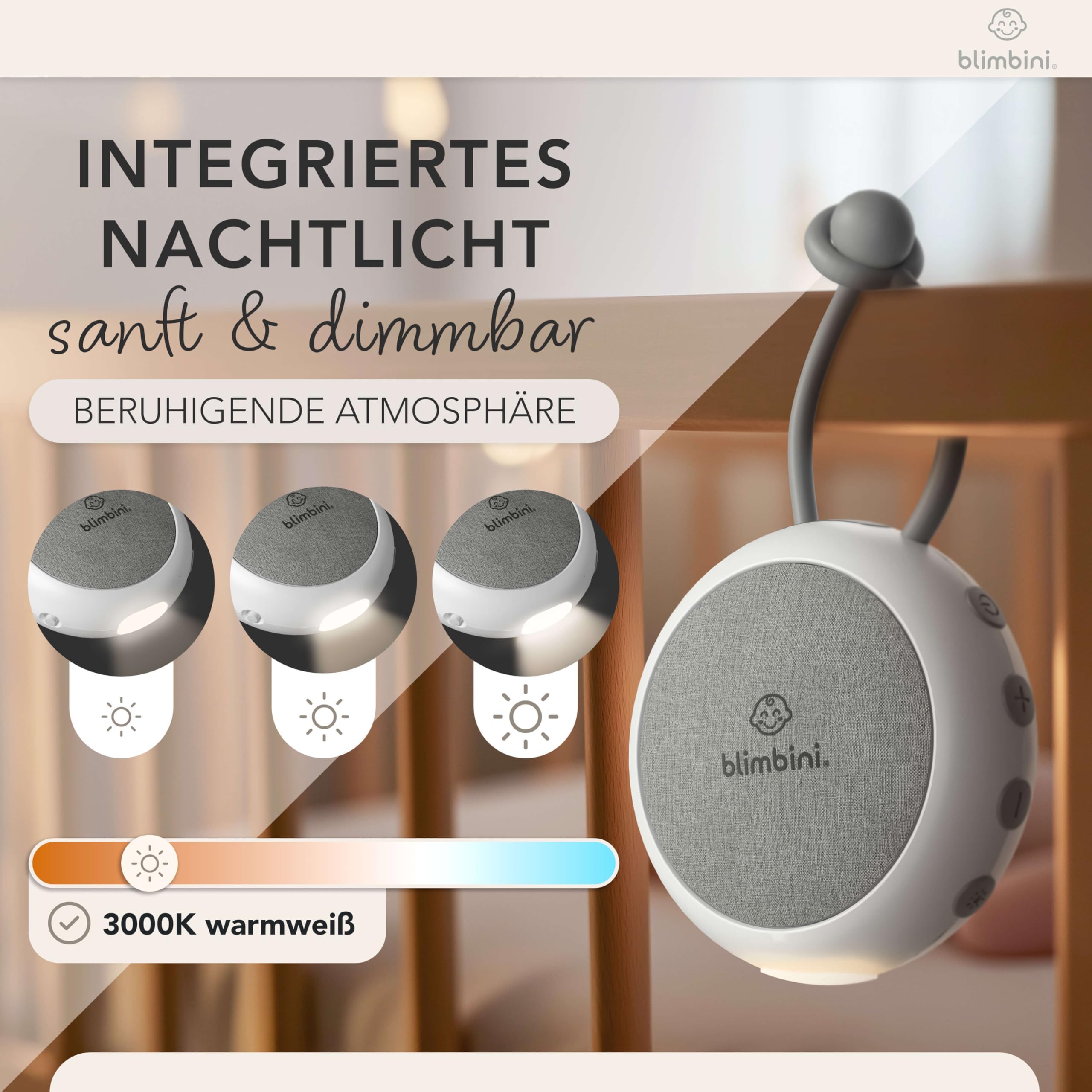 White Noise Machine Baby - Einschlafhilfe für Babys mit Nachtlicht - Regengeräusche zum Einschlafen, Meeresrauschen & Einschlafmusik - Sound Machine für unterwegs - weißes Rauschen Baby