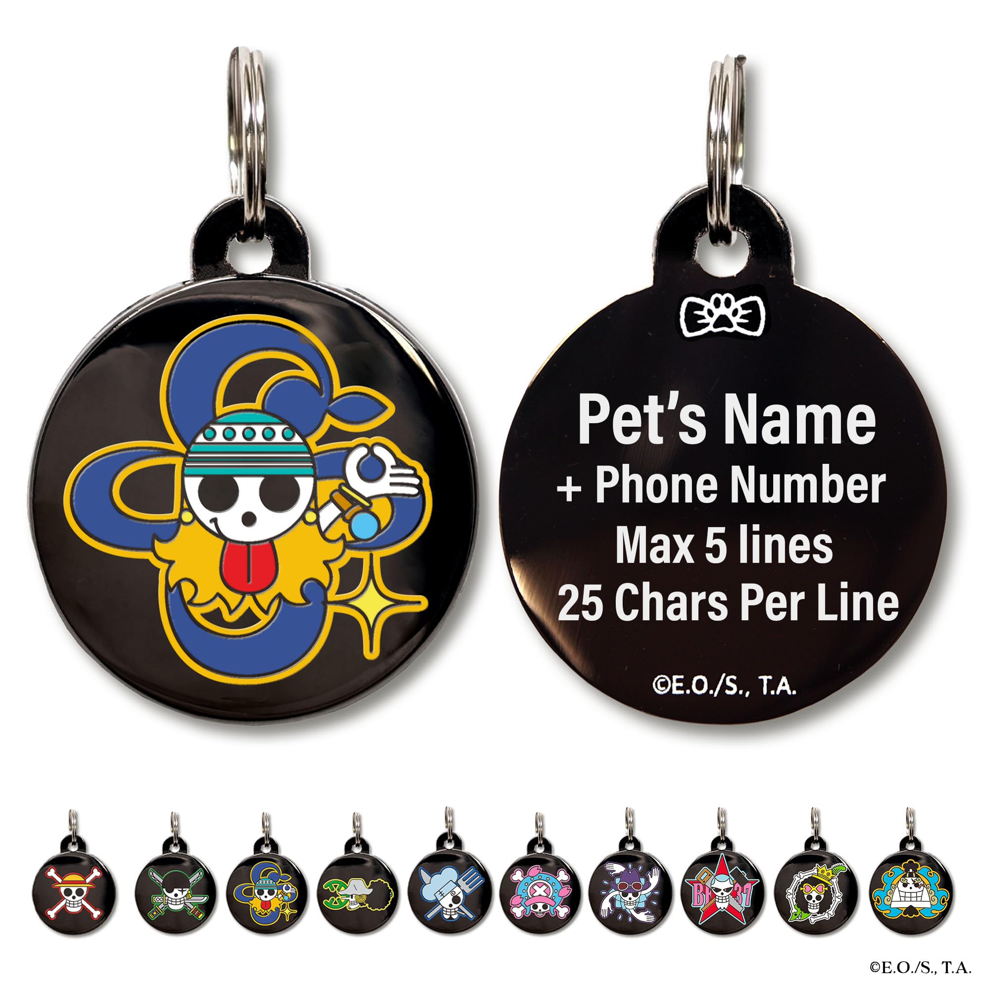 One Piece Anime Dog Tags: Straw Hat Flag Custom ID Tags for Pets, Officially Licensed Jolly Roger Pet ID Dog & Cat Name Tag in No Fade Zinc Enamel (