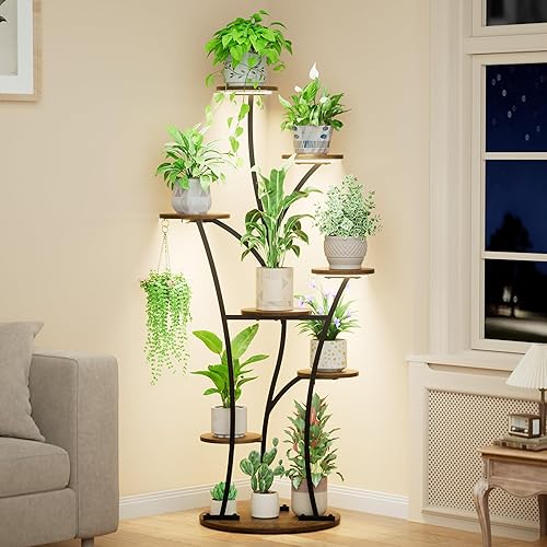 LATIBELL Soporte para plantas de interior con luces de crecimiento, estante para plantas de 59 pulgadas de alto, soportes de esquina para plantas