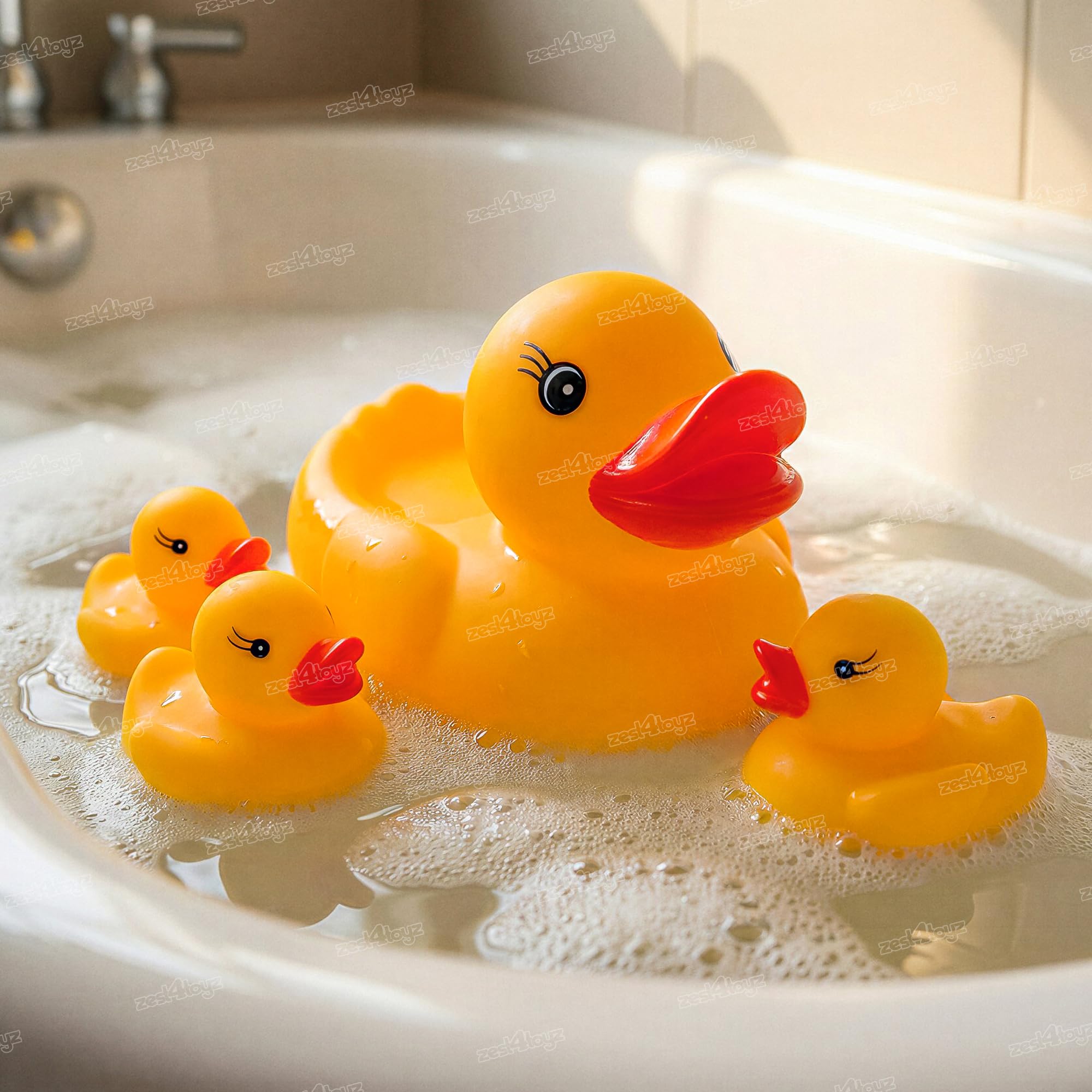 Zest 4 Toyz Chu Chu Duck Bath Toy Set for Kids Floating Rubber Duck Family Safe & Fun Water Play Toy for Babies & Toddlers (Pack of 4) Yellow-image-7
