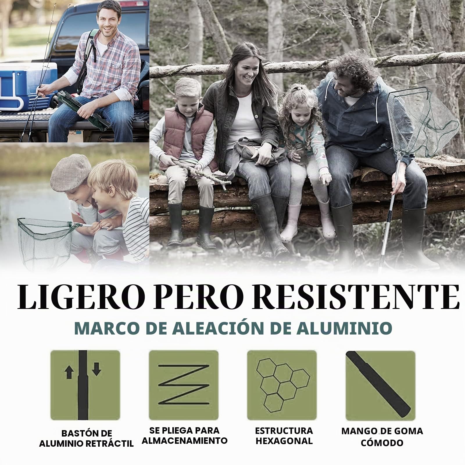 KK'S GLAMS® Red de aterrizaje telescópica de pesca, plegable, extensible, mango de poste de aleación de aluminio de 1,5 m, ligero y portátil para captura de pájaros y peces