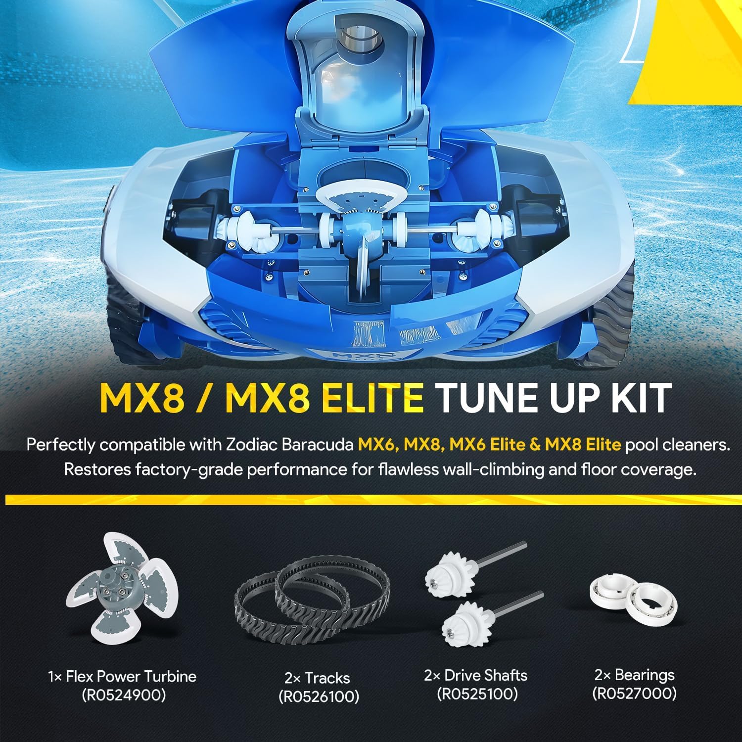 MX8 / MX8 Elite Kit d'entretien Pièces de rechange pour aspirateur de piscine Zodiac Baracuda MX8, MX6, MX8EL, MX6EL, kit de réparation, R0524900, R0526100, R0527000, R0525100, R0524700
