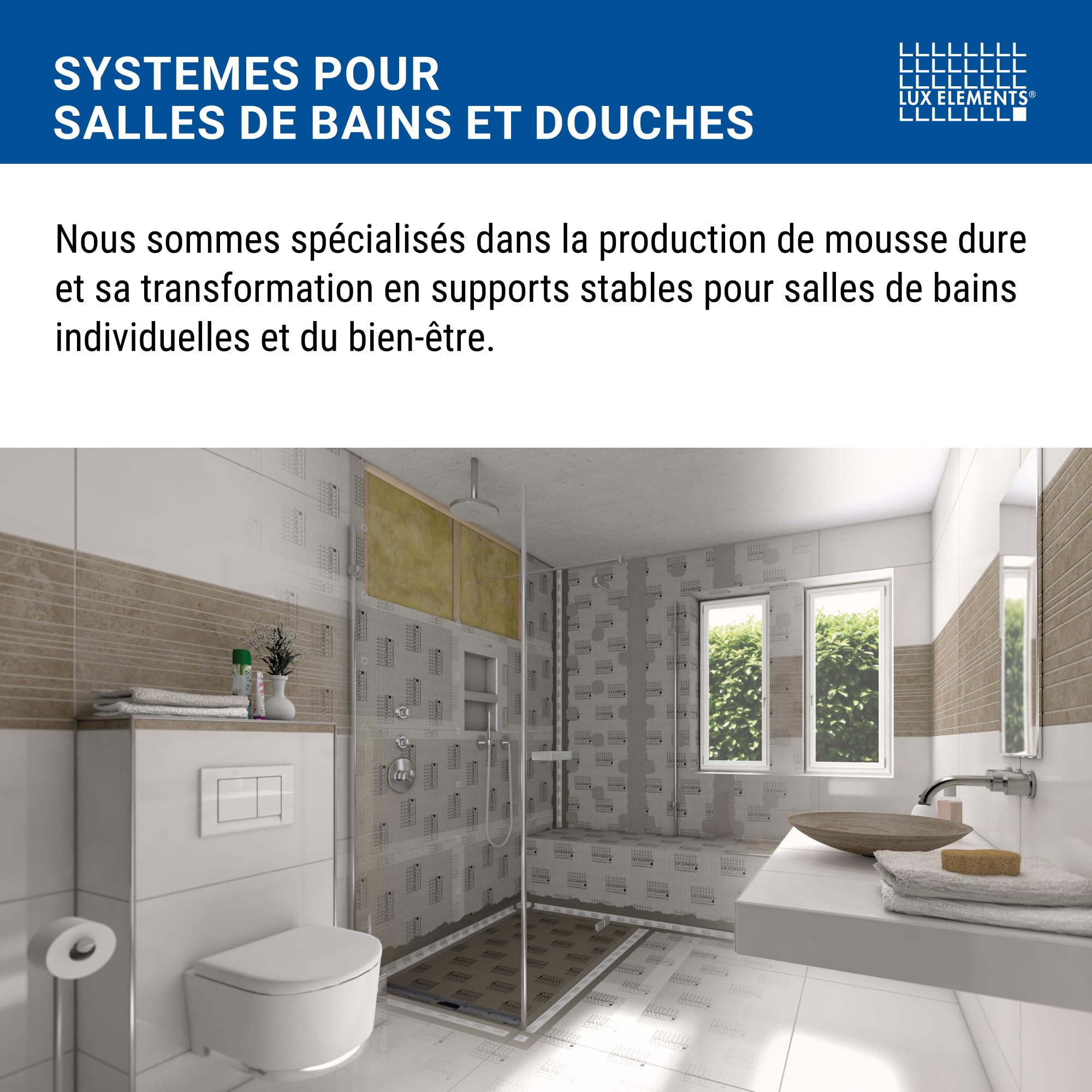 LUX ELEMENTS Plan de vasque suspendu prêt à carreler, 117 x 58,5 x 10 cm, LAVADO-FLOAT G LLAVE5001, gris