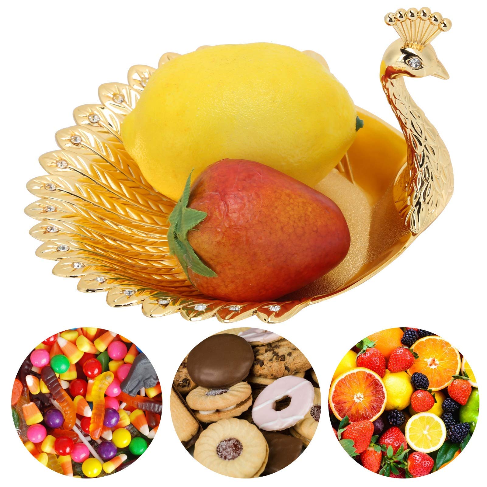 Snack Peacock Plate Decorative Appetizer Plate Metal Fruit Plate for Dried Nut Fruit Storage Dish Home Office Hotel Bar Desk Decorations Simple and Practical Food Container