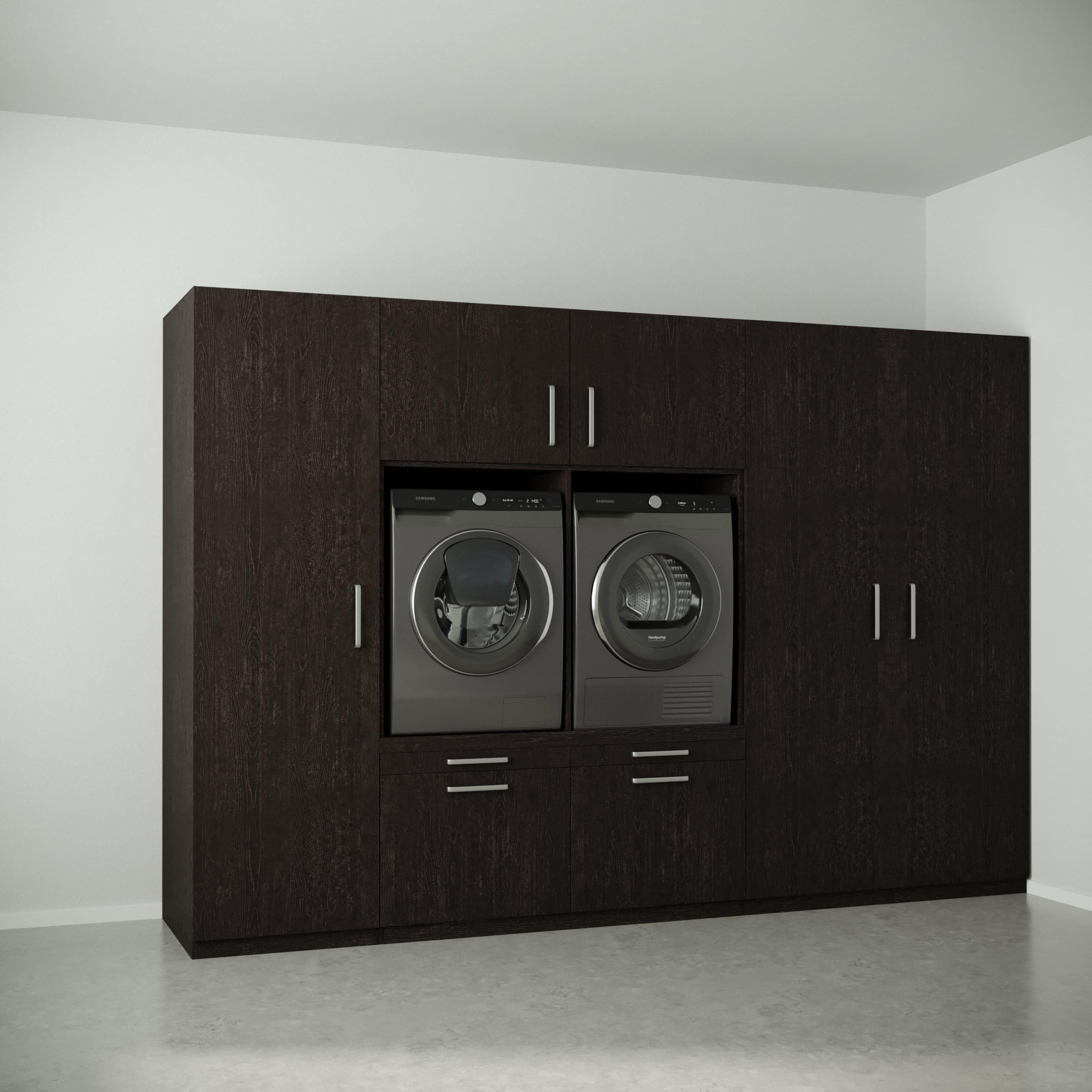 Lavadora Gabinete Johannesburgo - Lavadora elevadora - Conversión a máquina - 700(D)*3130(B)*2110(H) mm - Negro - Diseño elegante, que ahorra espacio y ergonómico - Fácil de colocar