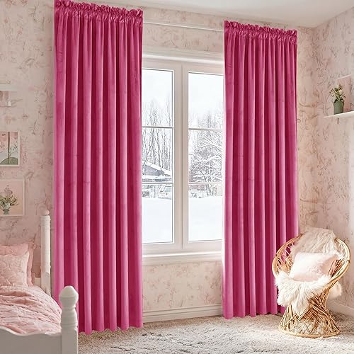 Miniatura 154 de Cortinas de terciopelo JIUZHEN, cortinas opacas suaves de terciopelo retro para dormitorio, cortinas elegantes con reducción de ruido y Rosa