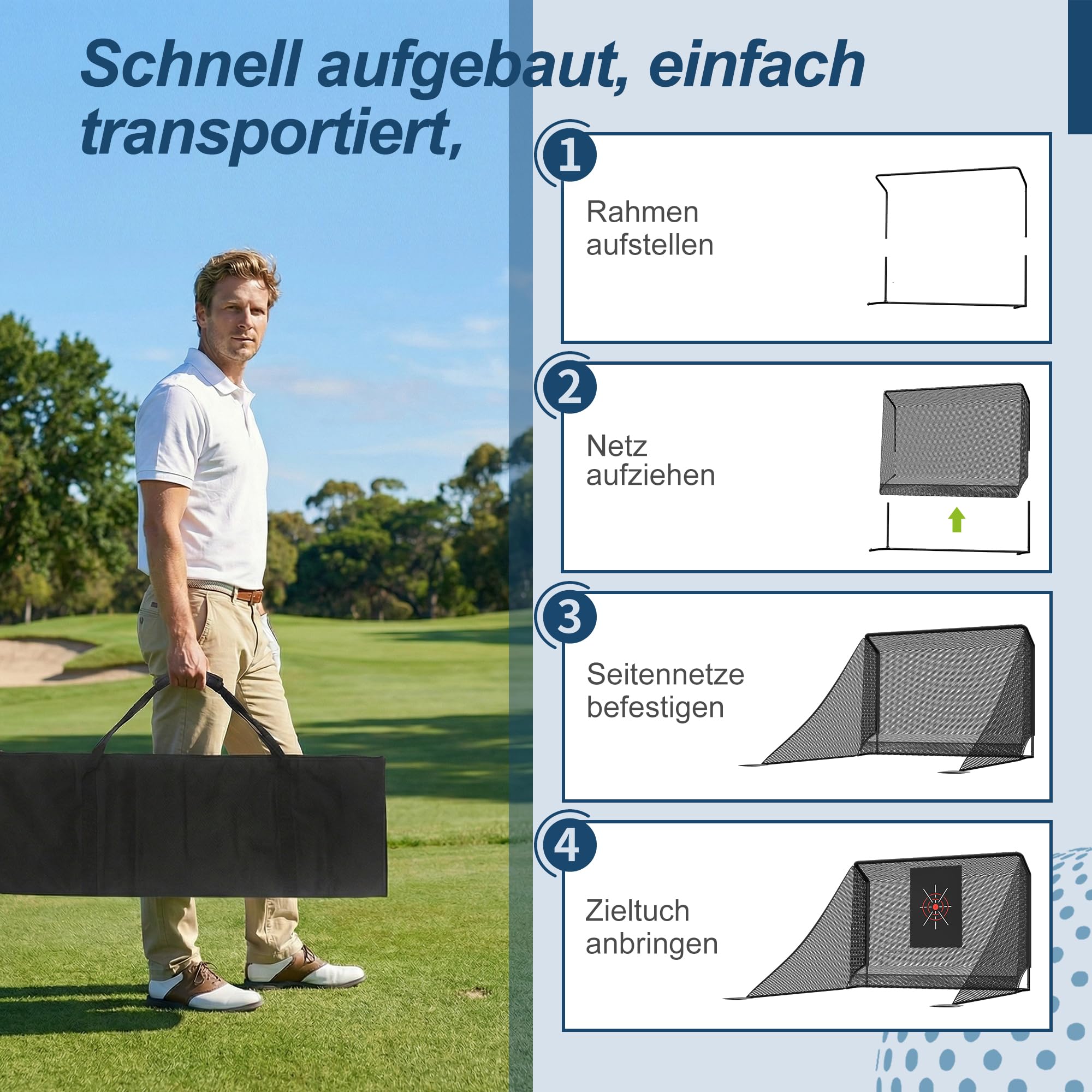 Thanaddo Golfnetz Übungsnetz 3 x 3,5m Golfübungsnetz Set mit Ziel-Tuch, Golf Trainingshilfe Trainingsnetz mit Bälle-Netz und Tragetasche für Outdoor Garten Trainingsplatz
