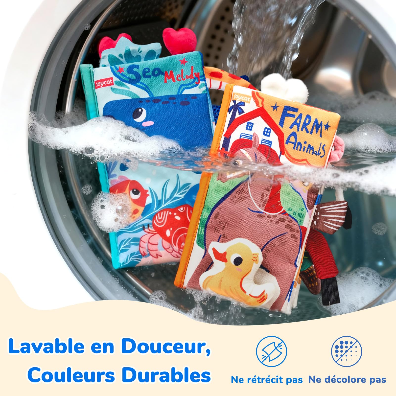 JoyCat Livre Tissu Bébé Eveil, Jouet Eveil Bebe 0-3-6 Mois Livre Sensoriel Bébé Cadeau Naissance Fille Garçon, Livres Doux Froissé avec des Animaux