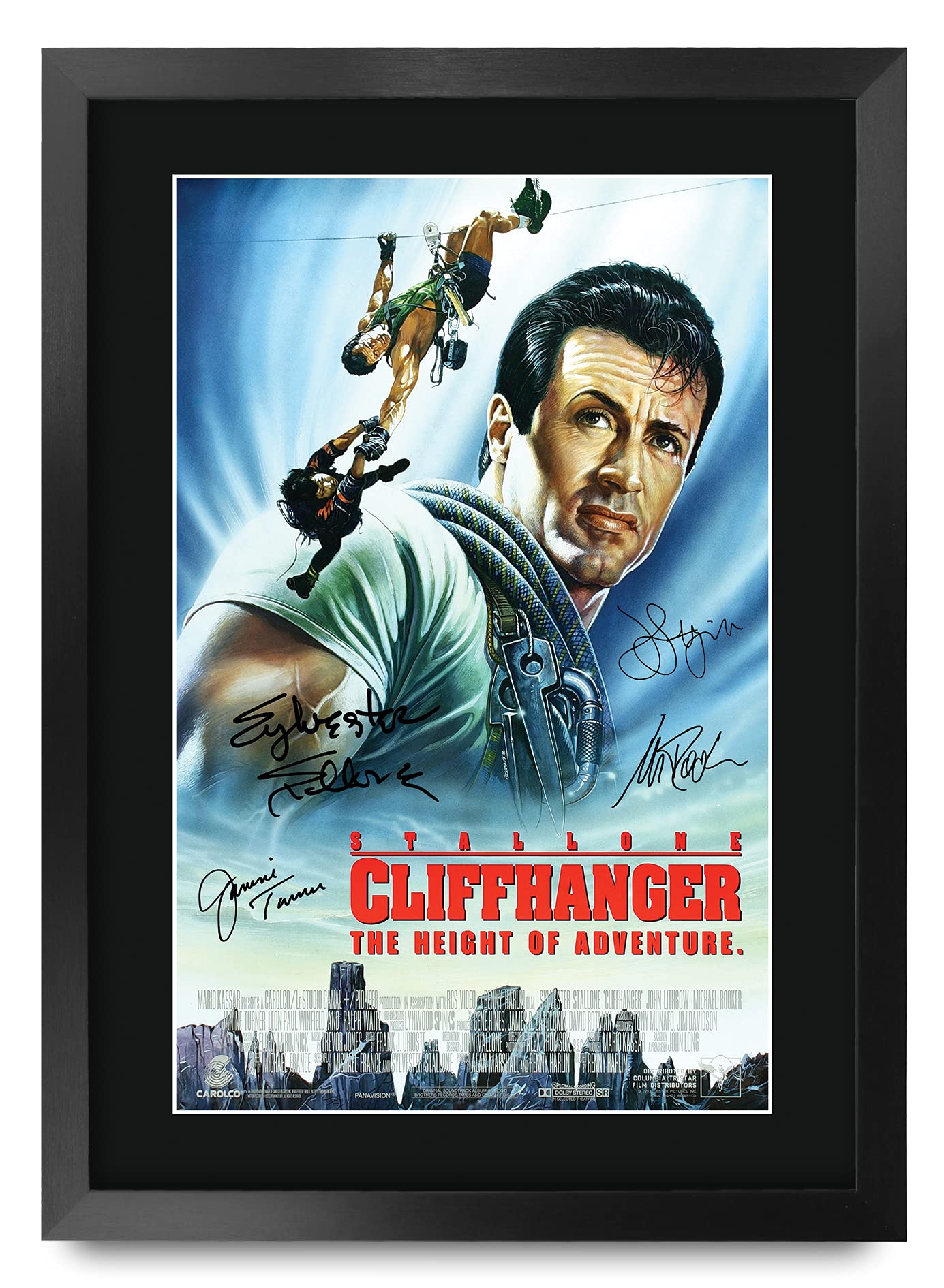 HWC Trading FR A3 Cliffhanger Sylvester Stallone Gifts Gedrucktes Poster, signiertes Autogramm, Bild für Film-Fans, A3 gerahmt