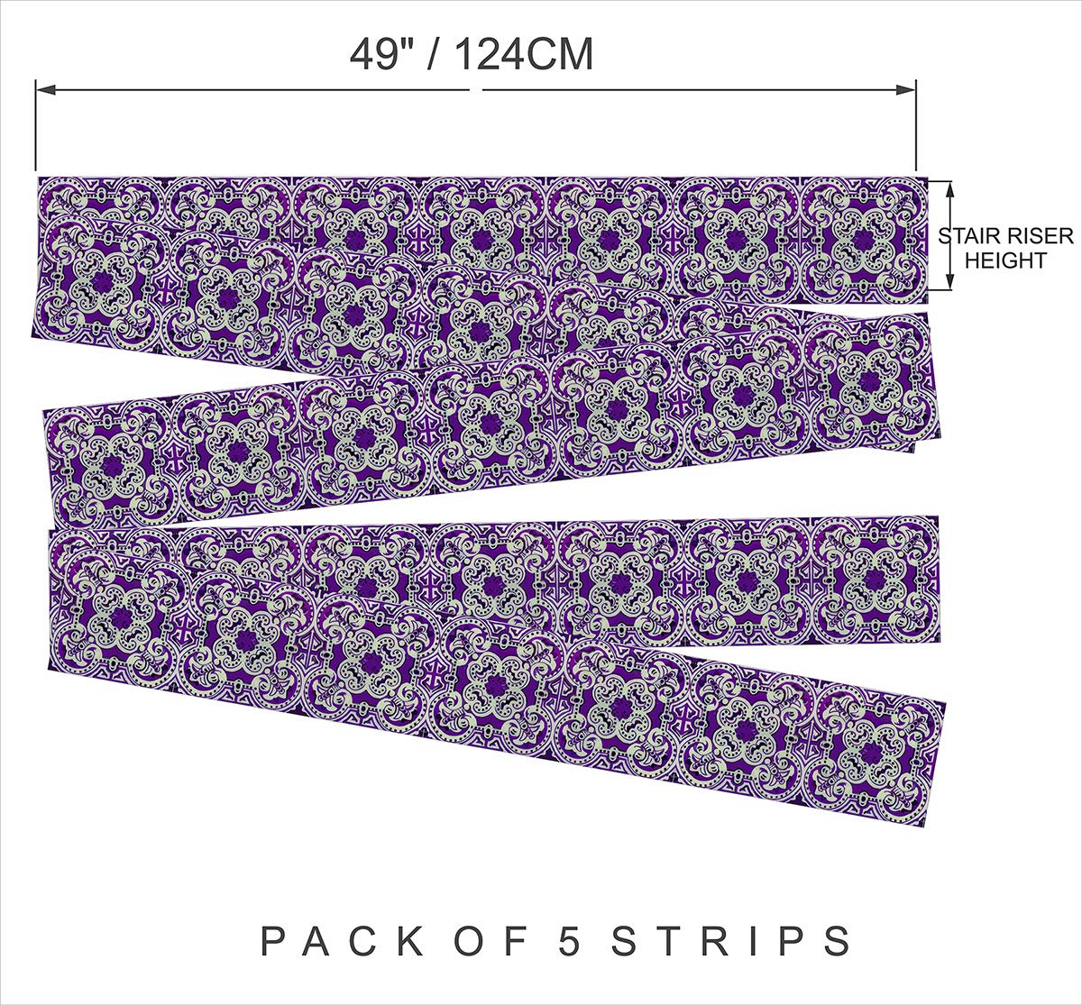 Aubergine Tile Stair Decal Strips – Peel & Stick Vinyl Stair Risers, Water Resistant, Removable, Pack Of 10 Strips
