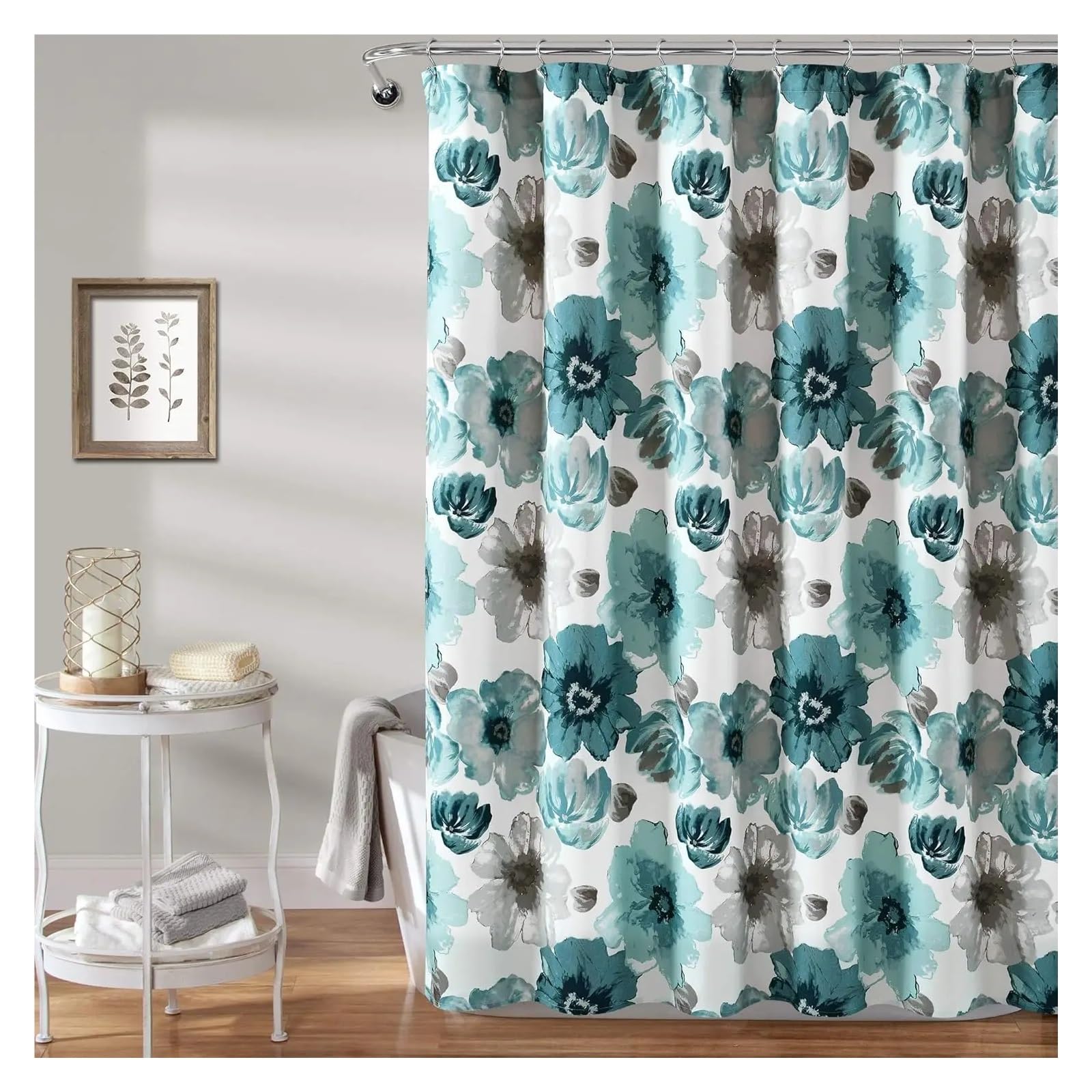Luysgbxr Color01 Shower Curtain Floral Shower Curtain 72" W X L Blue Fabric Curtains Watercolor Botanical Bathroom(240X180cm)