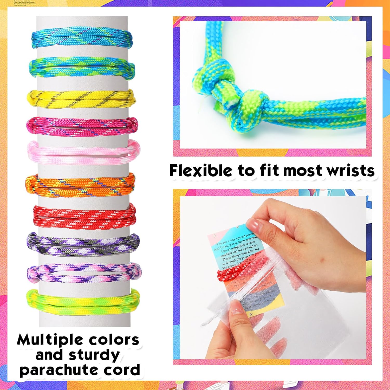 Liliful 100 Sets Graduation Bracelet and Cards Sets Adjustable Braided Students Bracelets Motivational Quotes Cards Organza Bags End of School Gifts for Students from Teachers