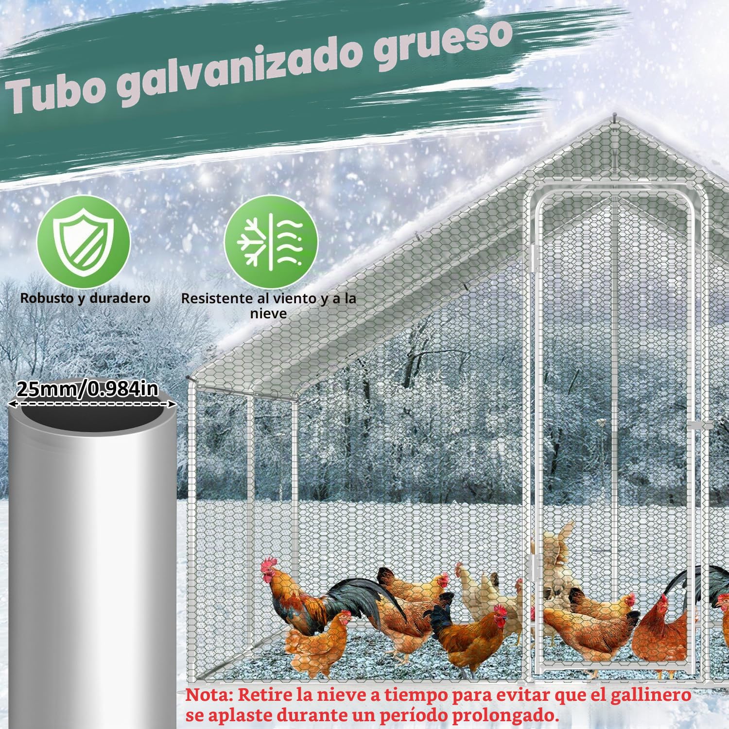 Gallinero con área libre, 3x2x2m Jaulas de metal para animales pequeños con cerradura de seguridad y cubierta impermeable para salida de gallinas, área libre para gallinas, pajarera, plantas