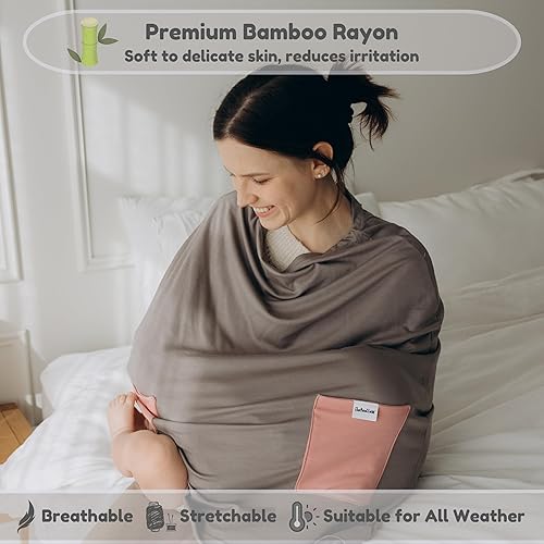 Miniatura 5 de Funda de lactancia de bambú prémium para lactancia materna 6 en 1 con 2 bolsillos, privacidad 360, cubierta de alimentación, chal de lactancia suave