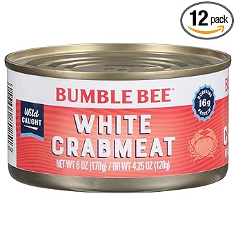 Bumble Bee White Flake Crab Meat in Water, 6 oz Can - 16g Protein & 1g Carb Per Serving - Wild Caught, Flaky, Drain Before Use, 6 Ounce (Pack of 1)