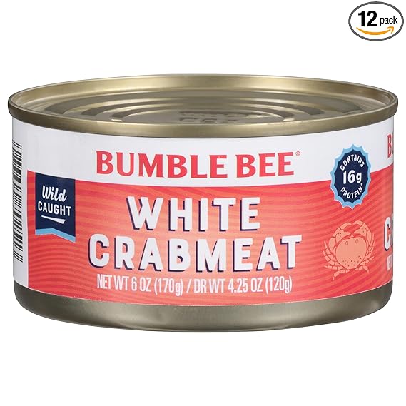 Bumble Bee White Flake Crab Meat in Water, 6 oz Can - 16g Protein & 1g Carb Per Serving - Wild Caught, Flaky, Drain Before Use, 6 Ounce (Pack of 1)