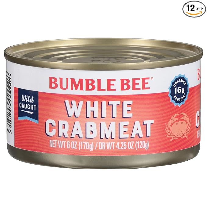 Bumble Bee White Flake Crab Meat in Water, 6 oz Can - 16g Protein & 1g Carb Per Serving - Wild Caught, Flaky, Drain Before Use, 6 Ounce (Pack of 1)